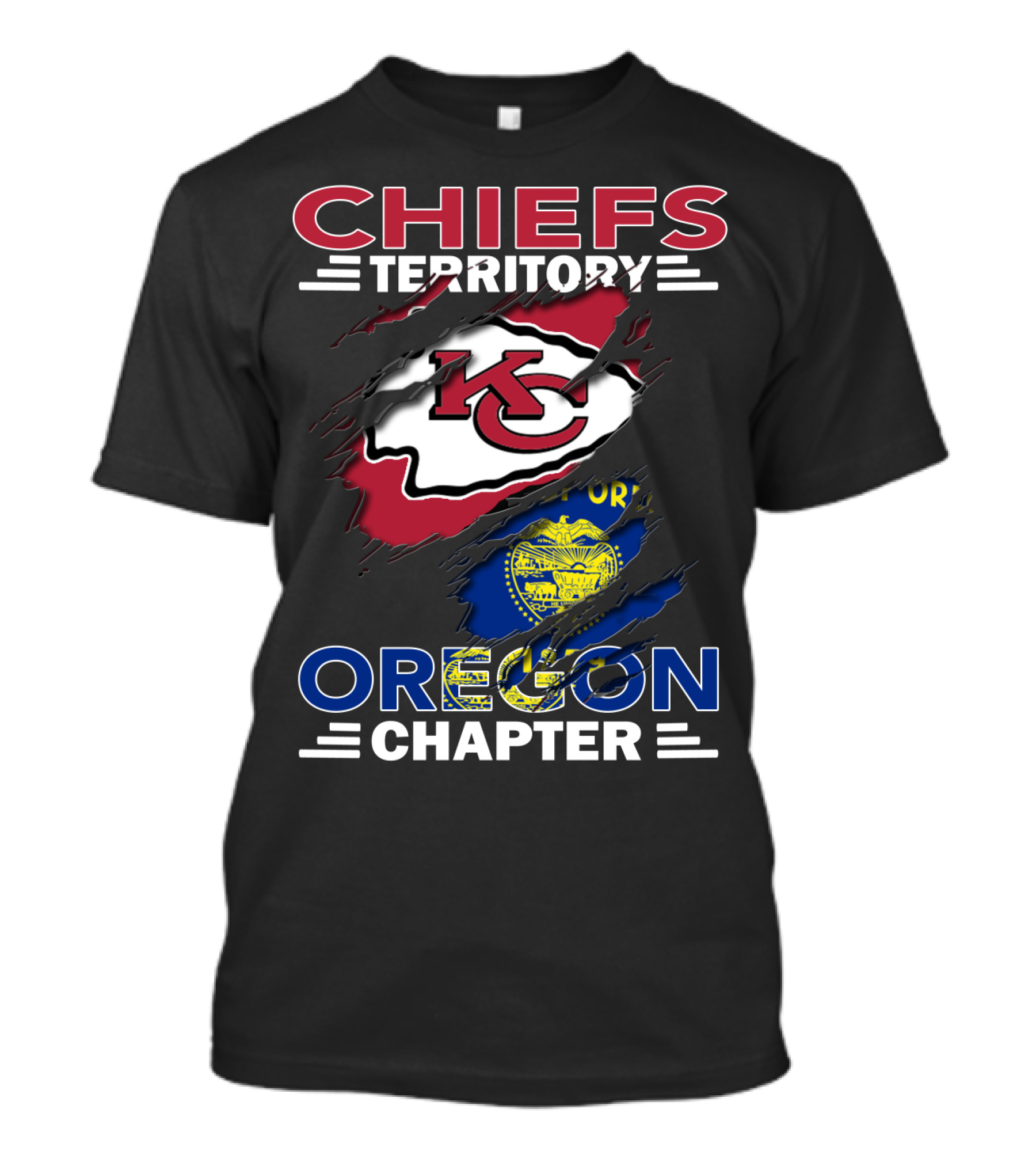 Chiefs Territory Oregon Chapter KC Chiefs Logo With Oregon State Flag T-Shirt