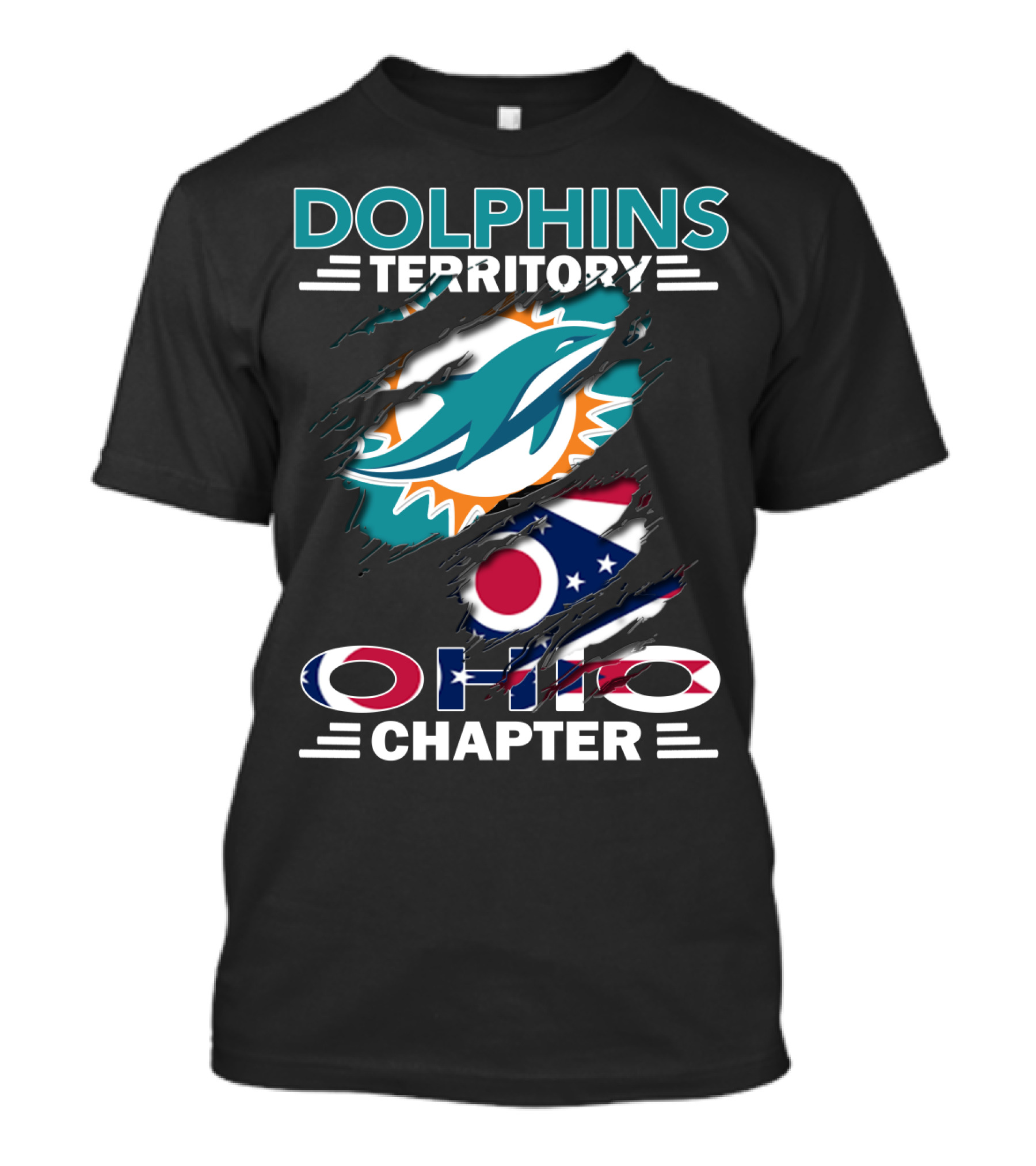 Dolphins Territory Ohio Chapter Miami Dolphins Logo And Ohio Flag T-Shirt