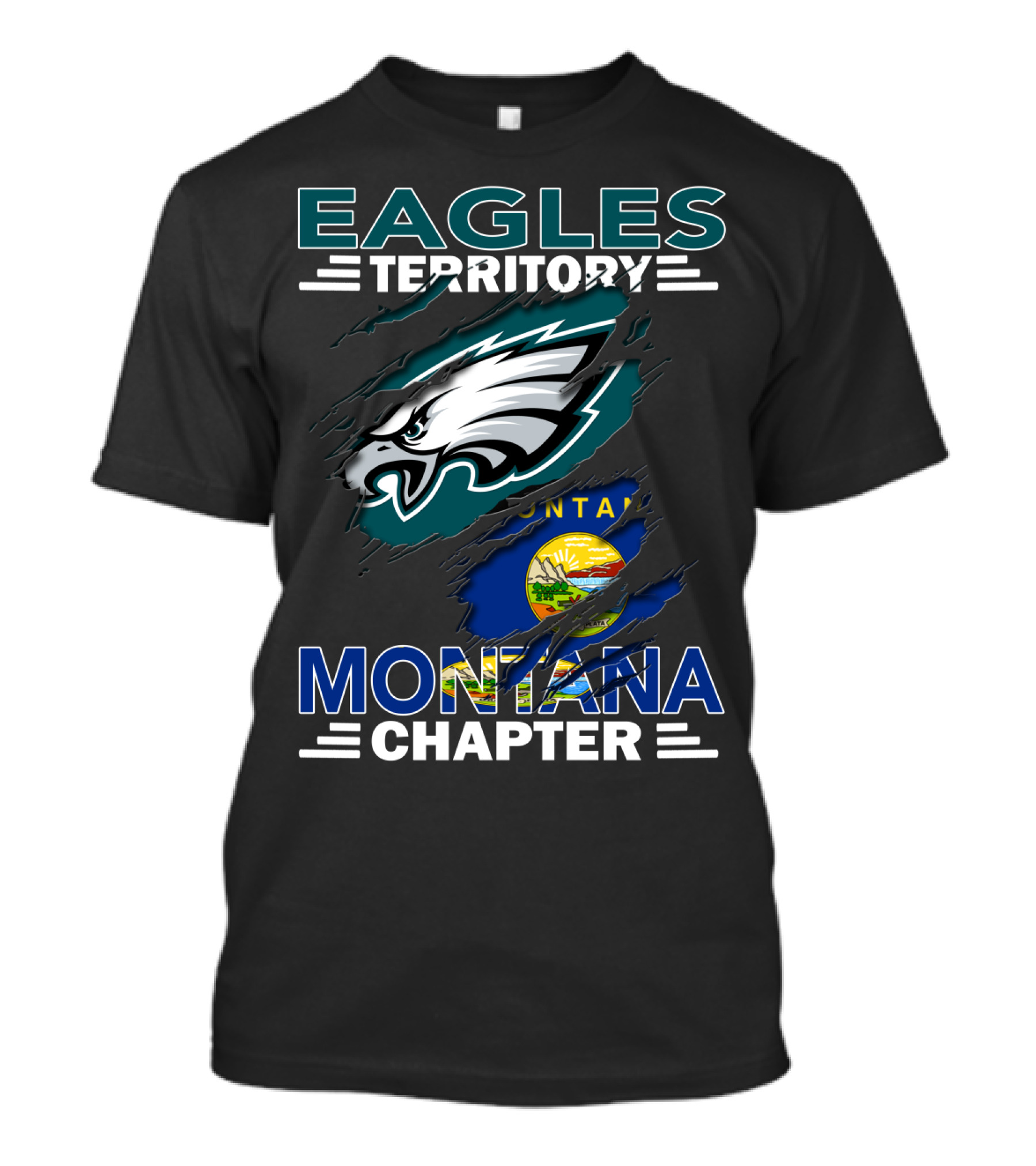 Eagles Territory Montana Chapter Logo Featuring Philadelphia Eagles And Montana State Flag T-Shirt