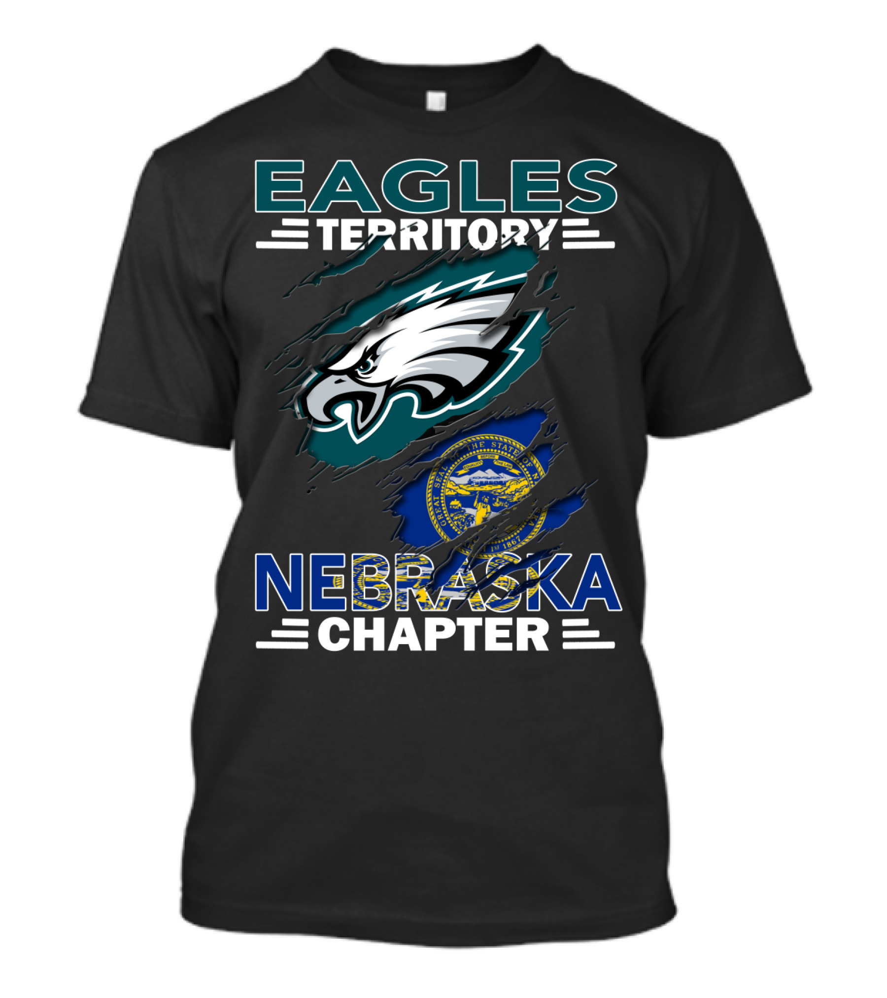 Eagles Territory Nebraska Chapter With Philadelphia Eagles Logo And Nebraska State Seal T-Shirt