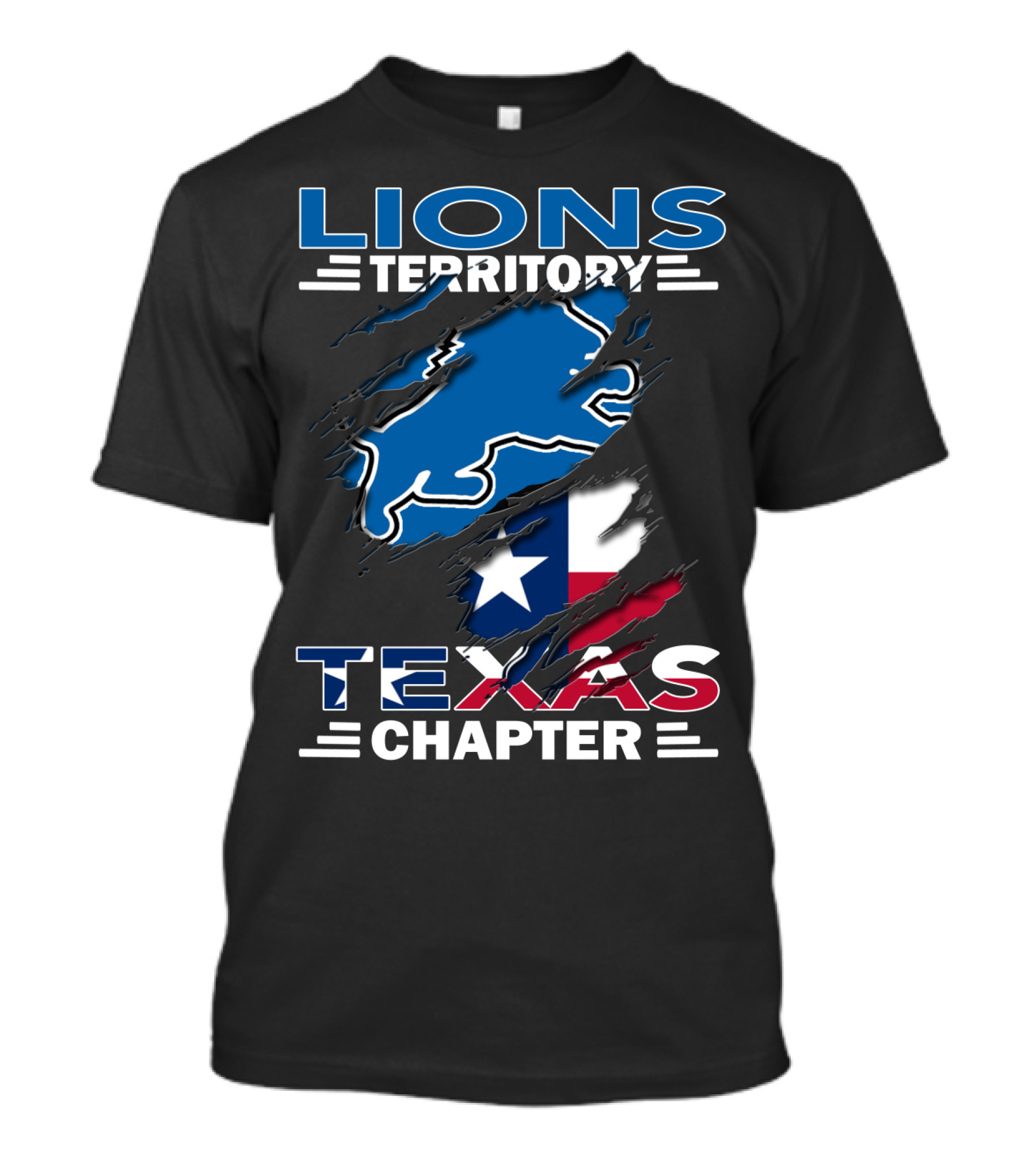 Lions Territory Texas Chapter Blue Lion Outline Texas Flag T-Shirt