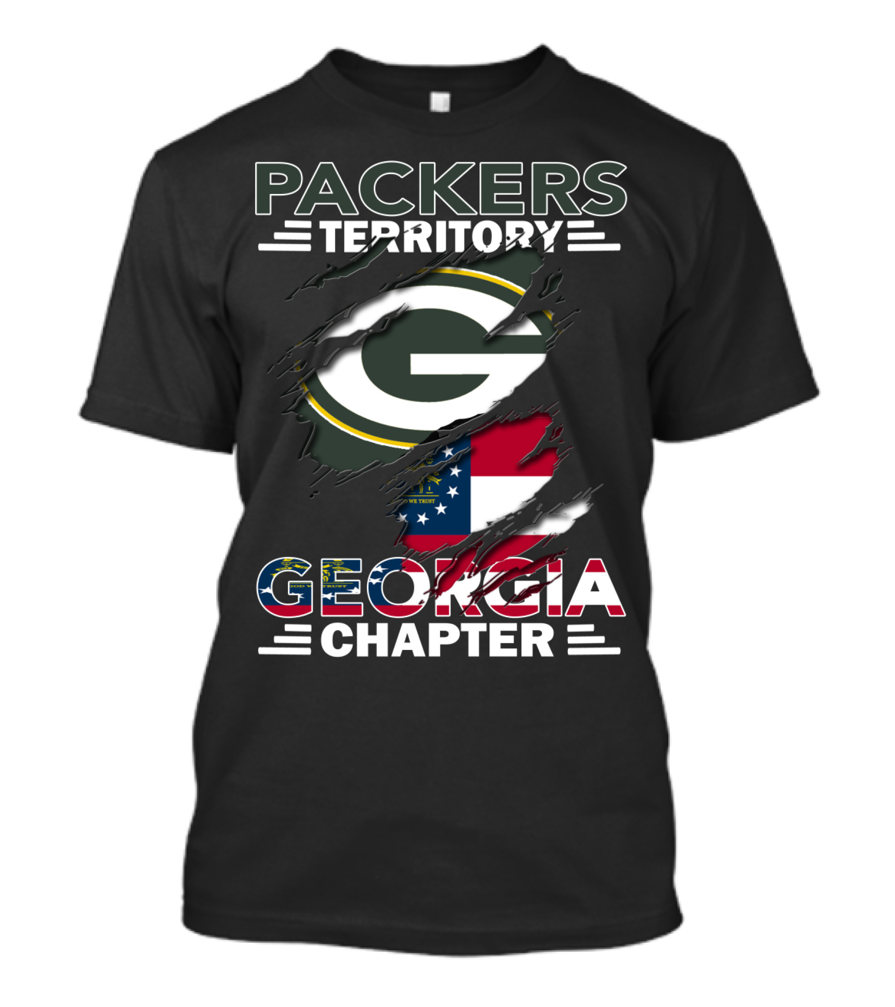 Packers Territory Georgia Chapter Green Bay Football Logo And Georgia Flag Integration T-Shirt