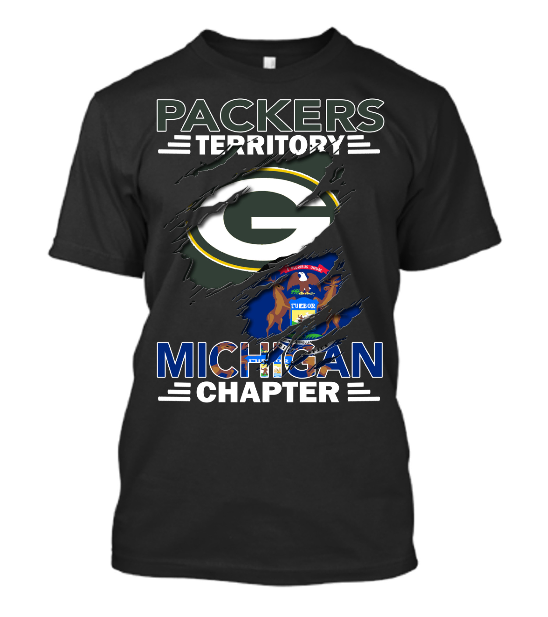 Packers Territory Michigan Chapter Green Bay Logo And Michigan State Flag T-Shirt