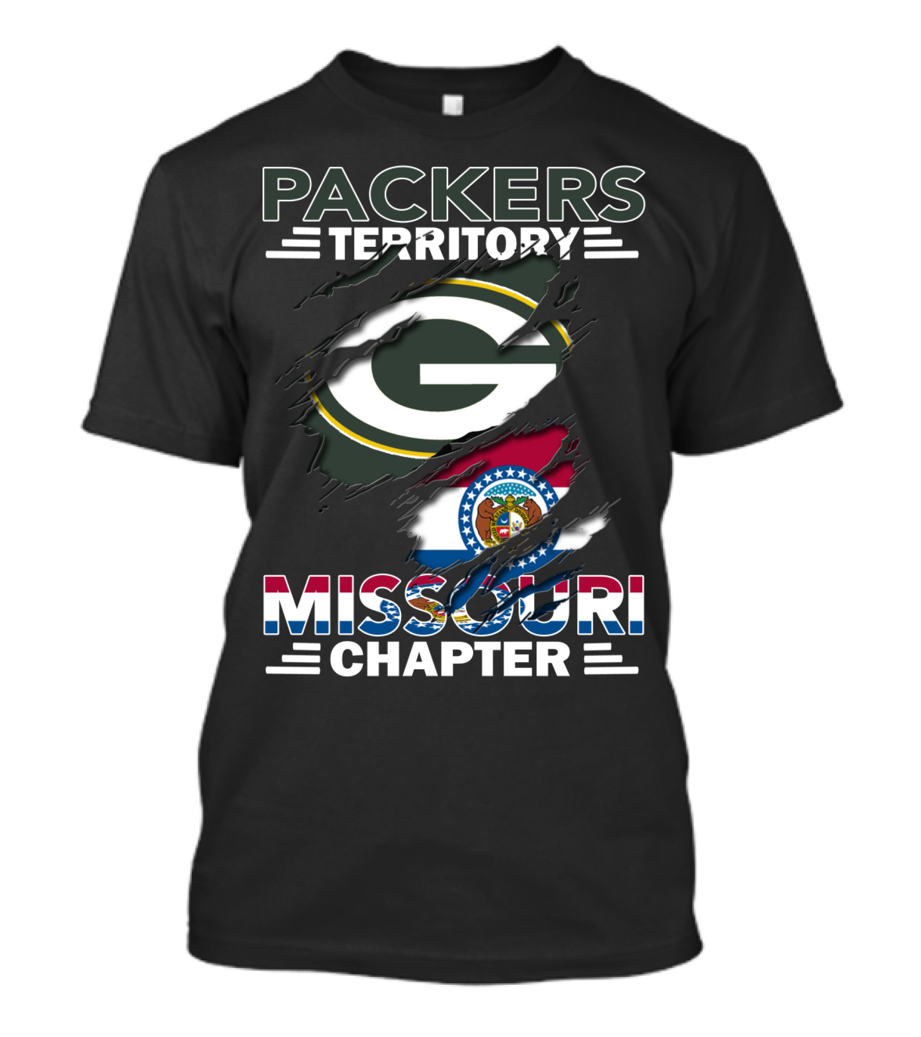 Packers Territory Missouri Chapter Green Bay Logo Missouri Flag T-Shirt