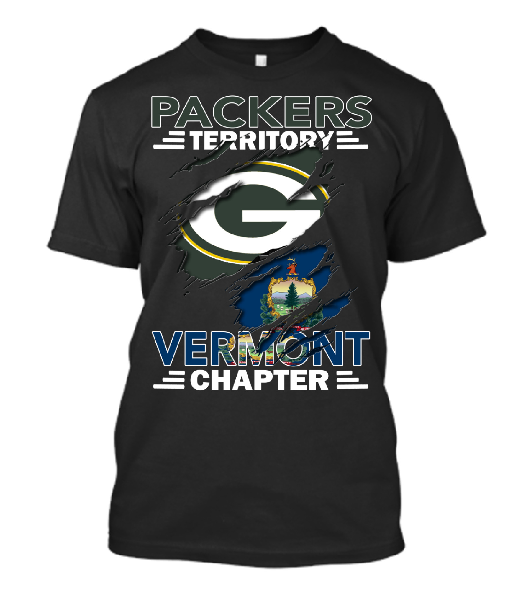Packers Territory Vermont Chapter Green Bay Logo And Vermont State Flag T-Shirt