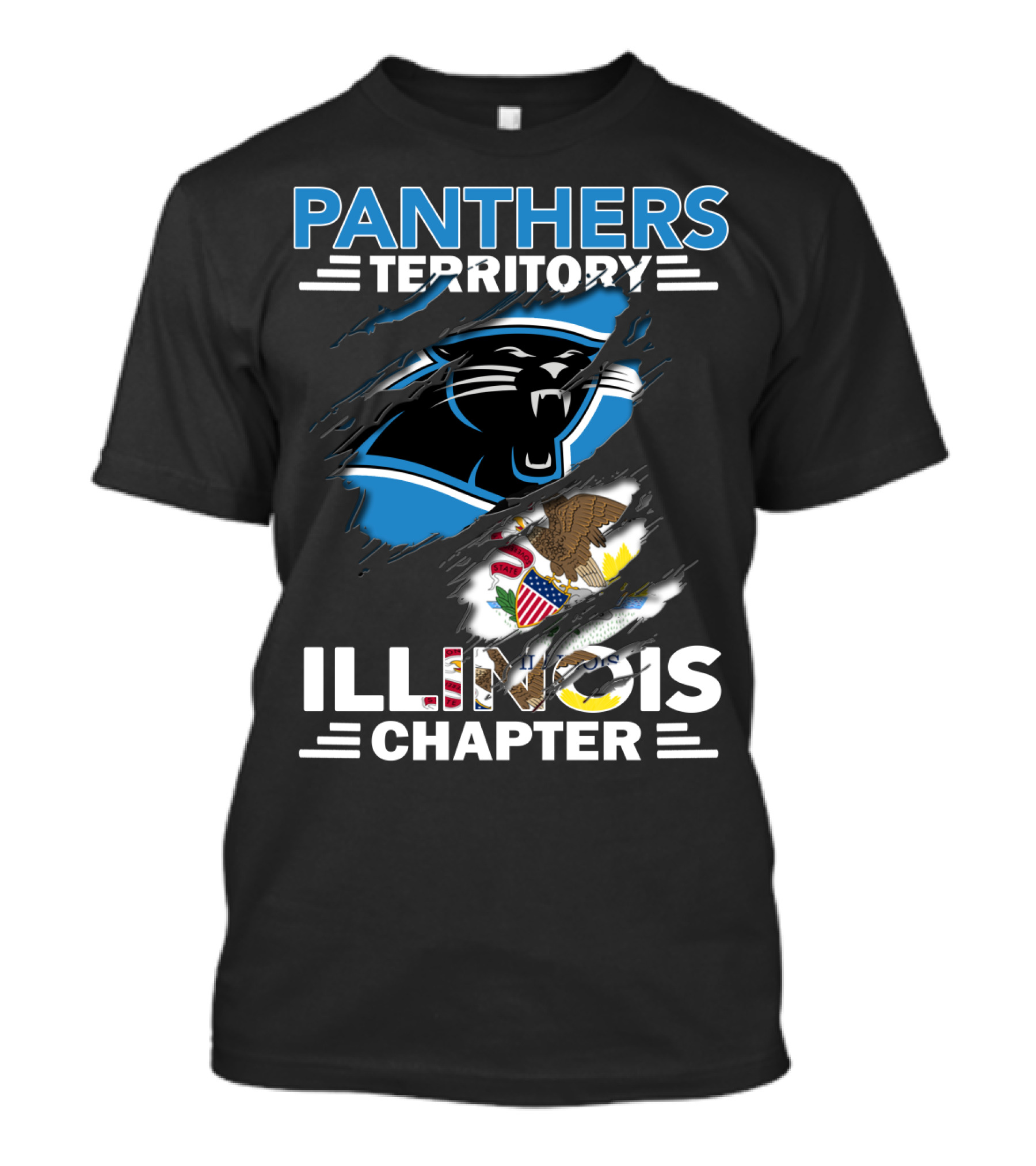 Panthers Territory Illinois Chapter עם סמלים של קארולינה ומדינת אילינוי T-Shirt