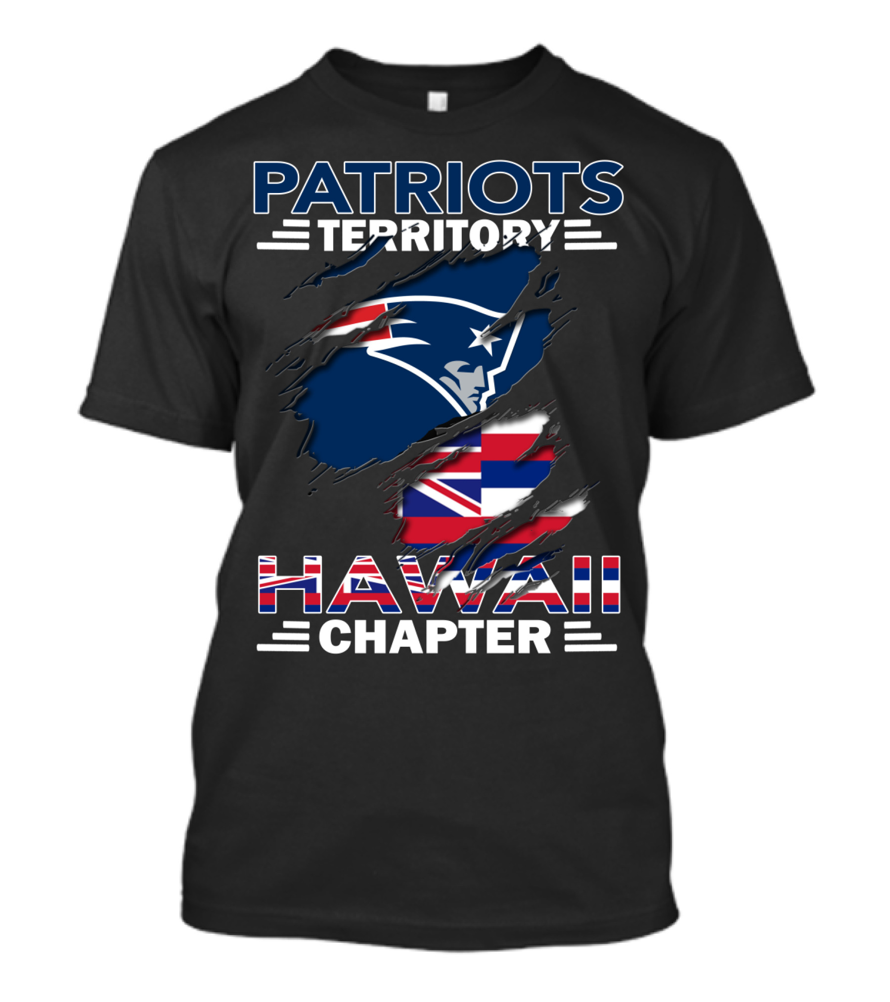 Patriots Territory Hawaii Chapter Logo With New England Patriots And Hawaiian Flag T-Shirt