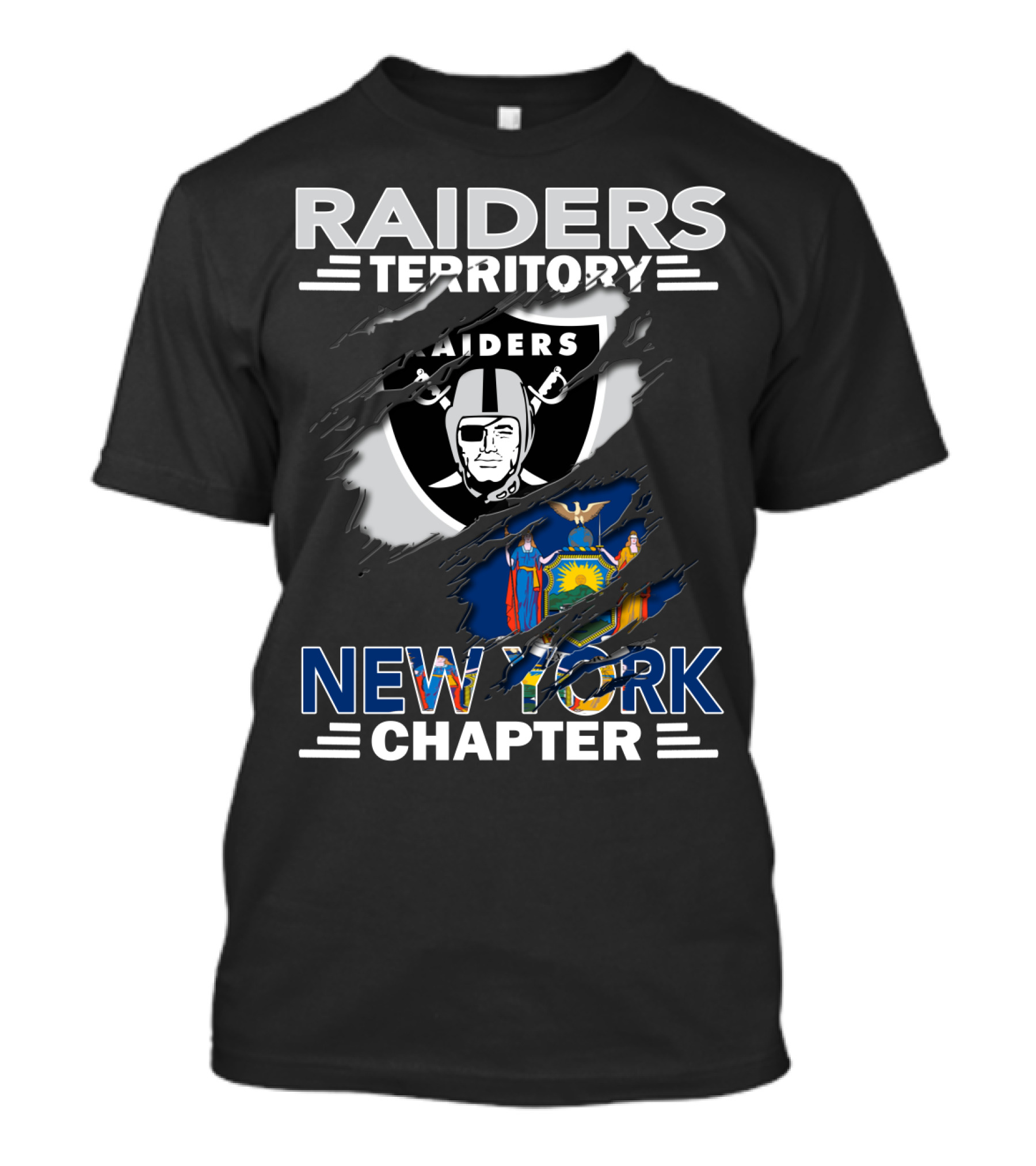 Raiders Territory New York Chapter Shield And State Symbol Integration T-Shirt