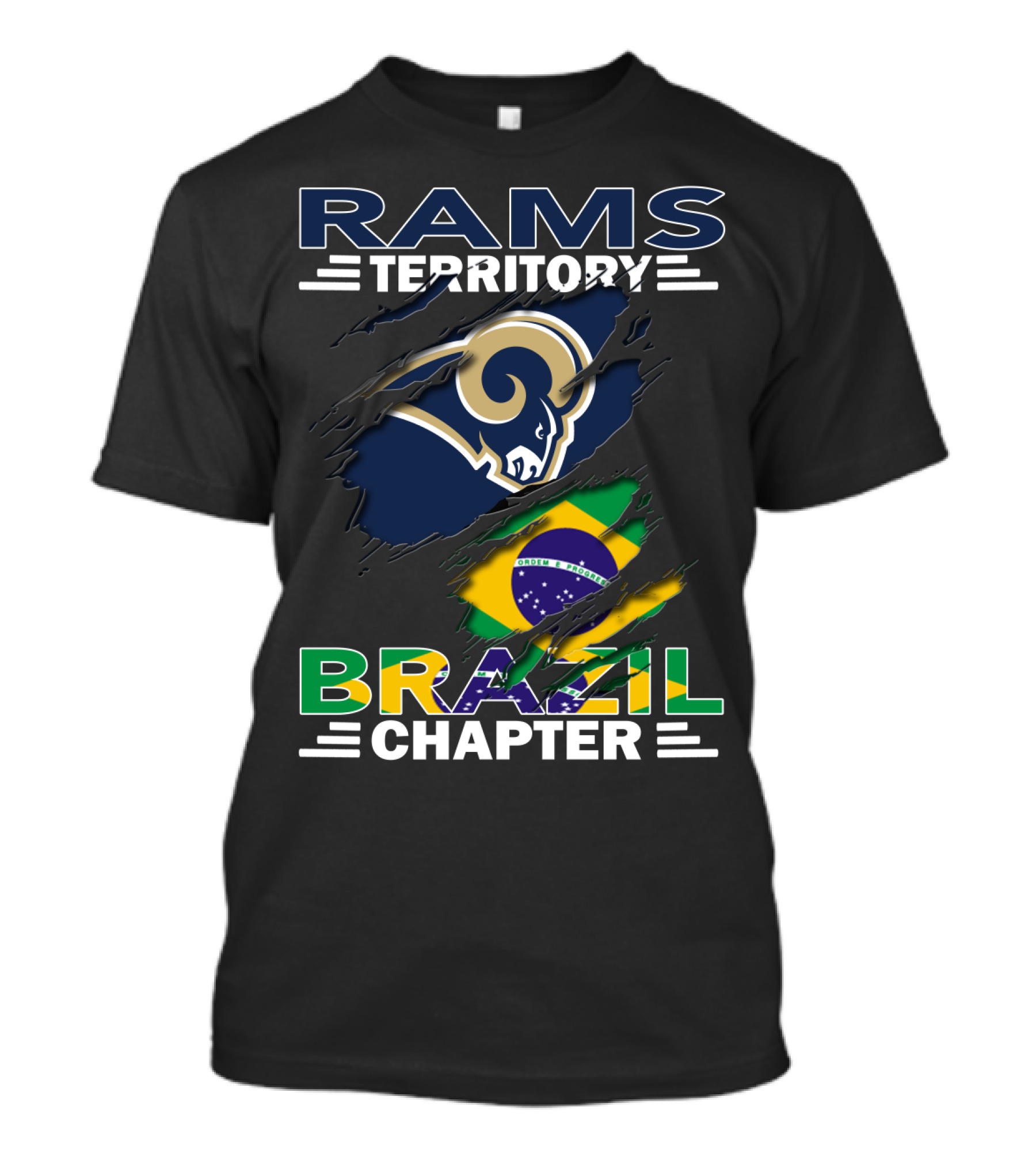 Rams Territory Brazil Chapter Logo With Brazil Flag And Ram T-Shirt