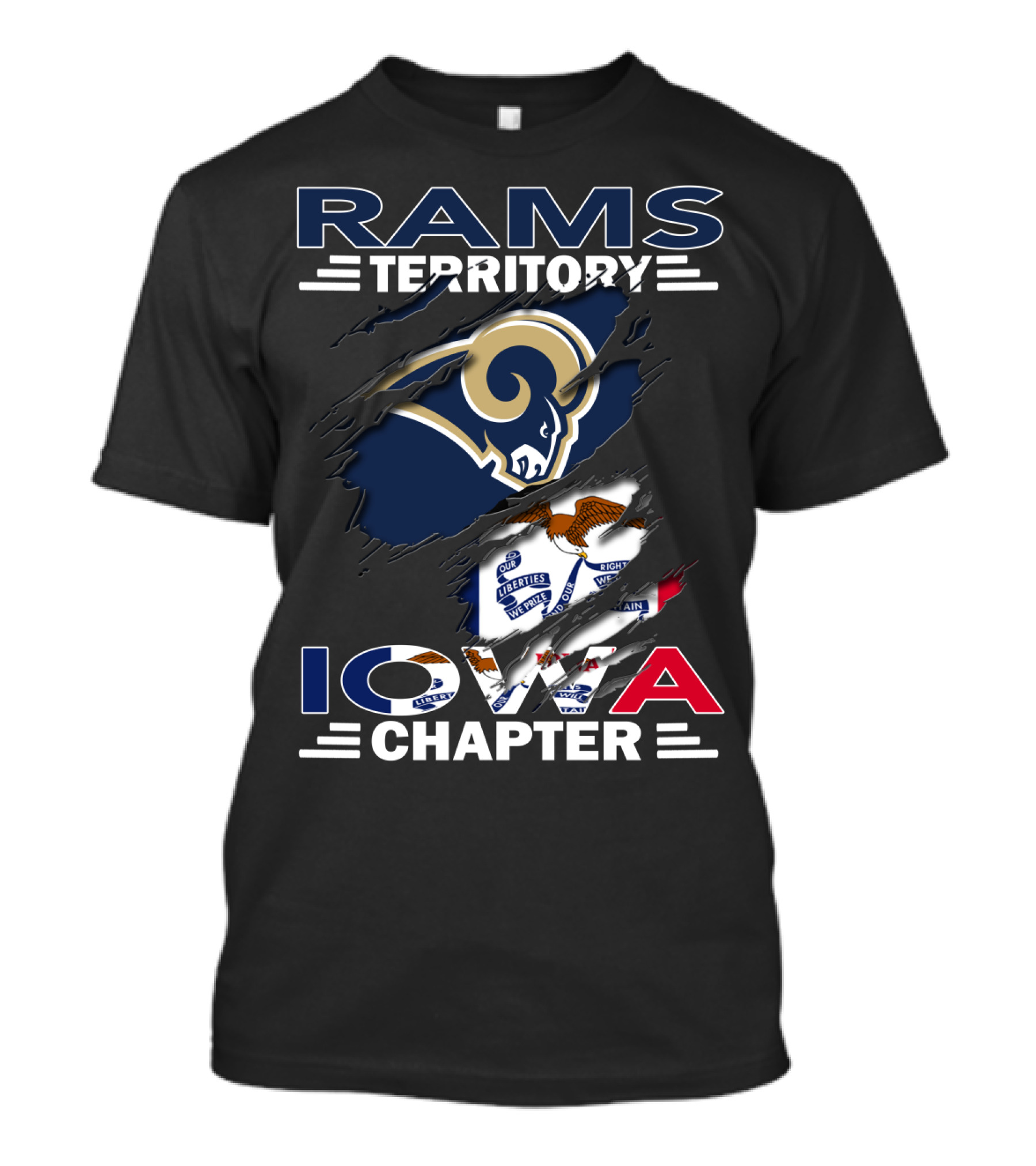 Rams Territory Iowa Chapter Logo With Rams Head And Iowa State Flag Elements T-Shirt