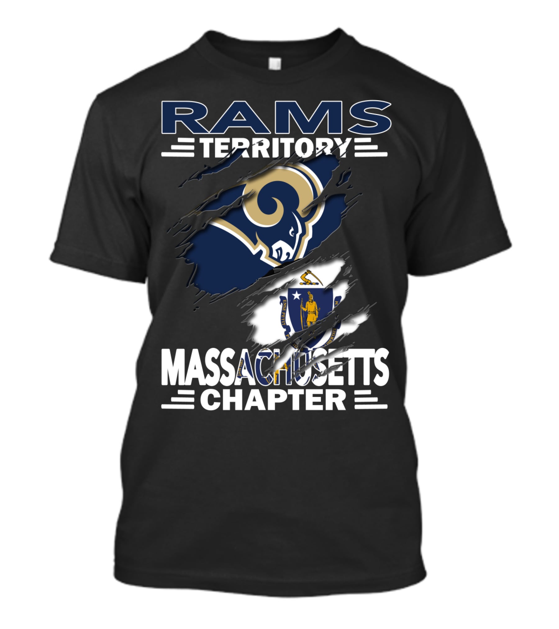 Rams Territory Massachusetts Chapter With Rams And Massachusetts Flag T-Shirt
