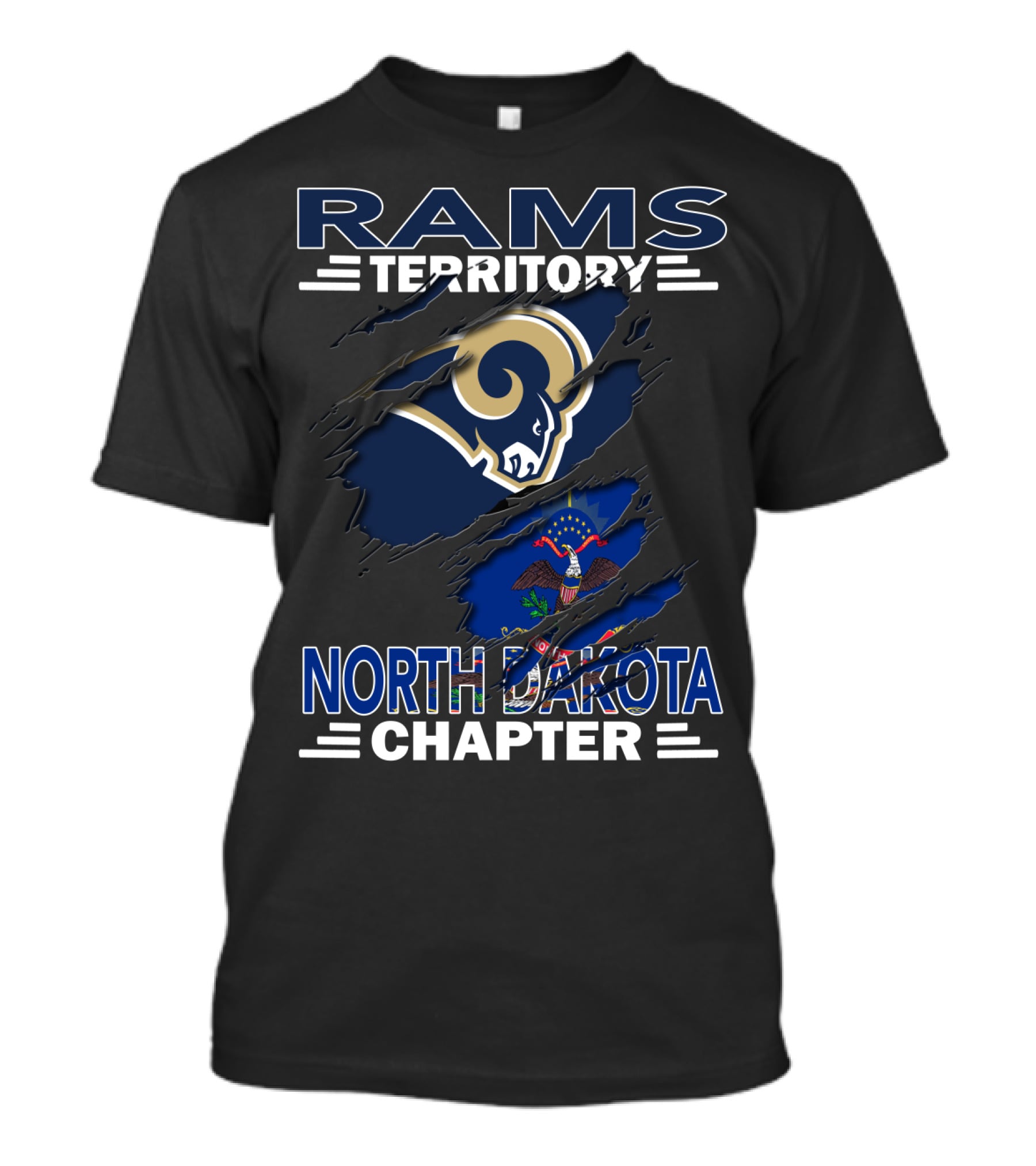 Rams Territory North Dakota Chapter With Rams Logo And State Flag Elements T-Shirt