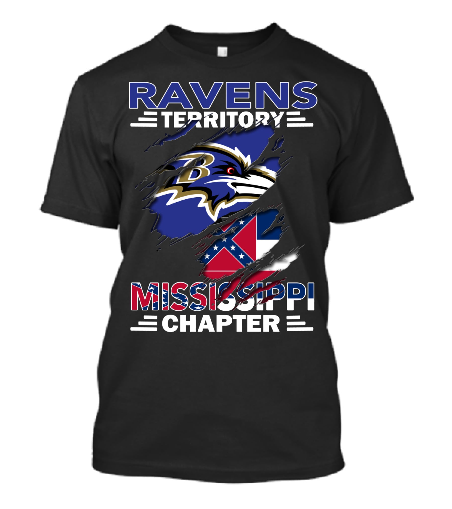 Ravens Territory Mississippi Chapter Ravens Logo And Confederate Flag T-Shirt