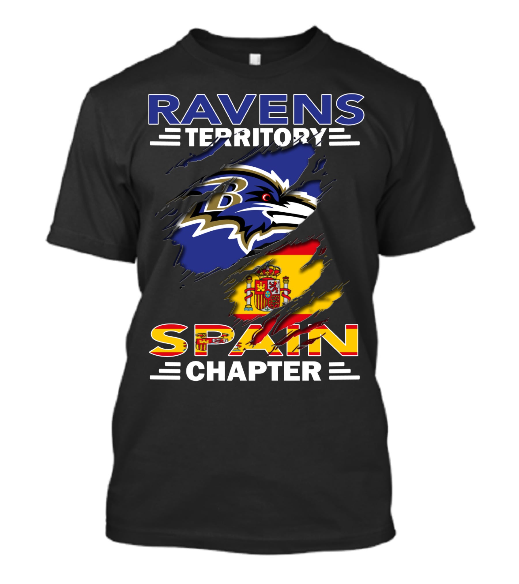 Ravens Territory Spain Chapter Flag And Logo Blend T-Shirt