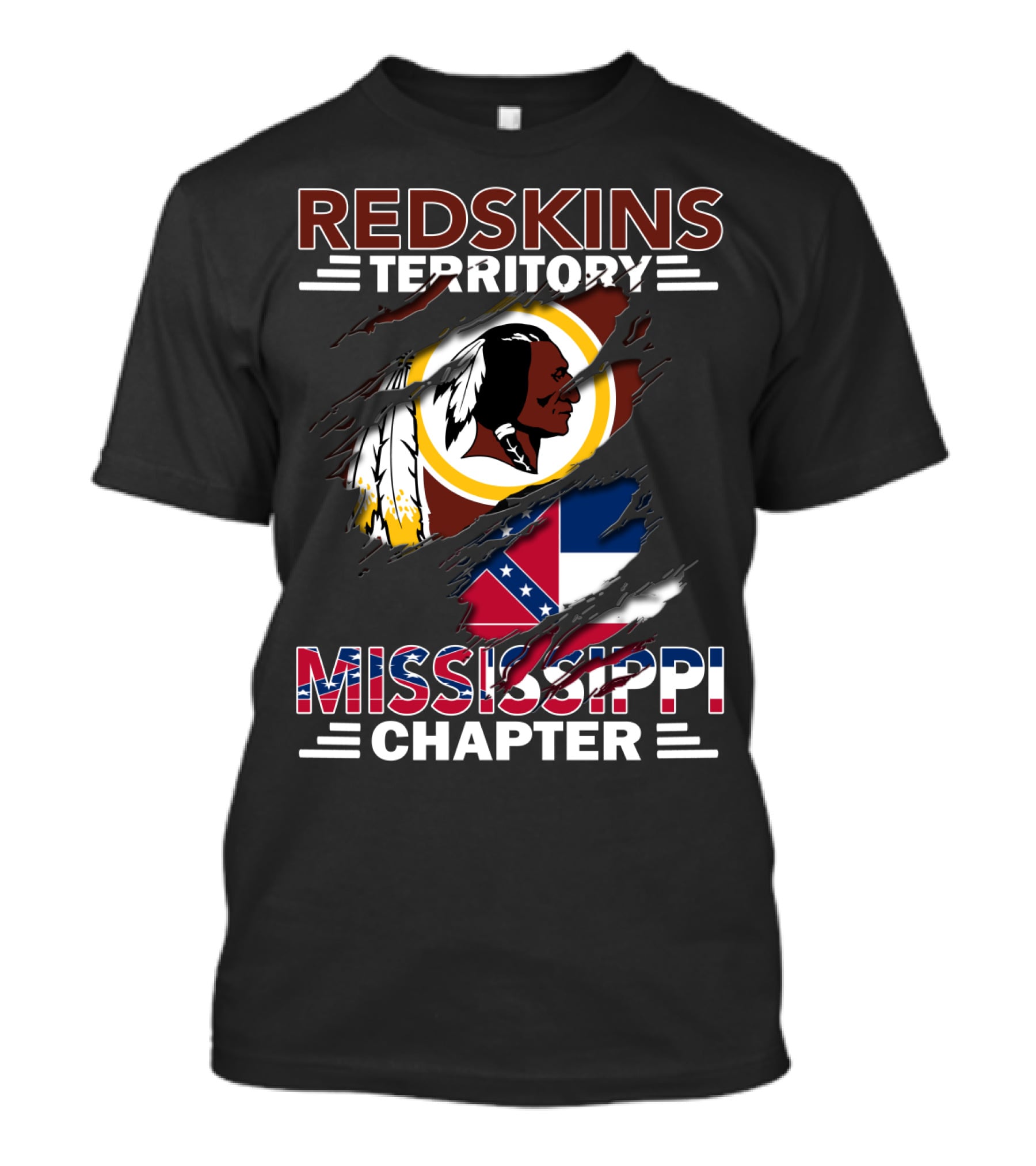 Redskins Territory Mississippi Chapter Ripped Logo Confederate Flag T-Shirt