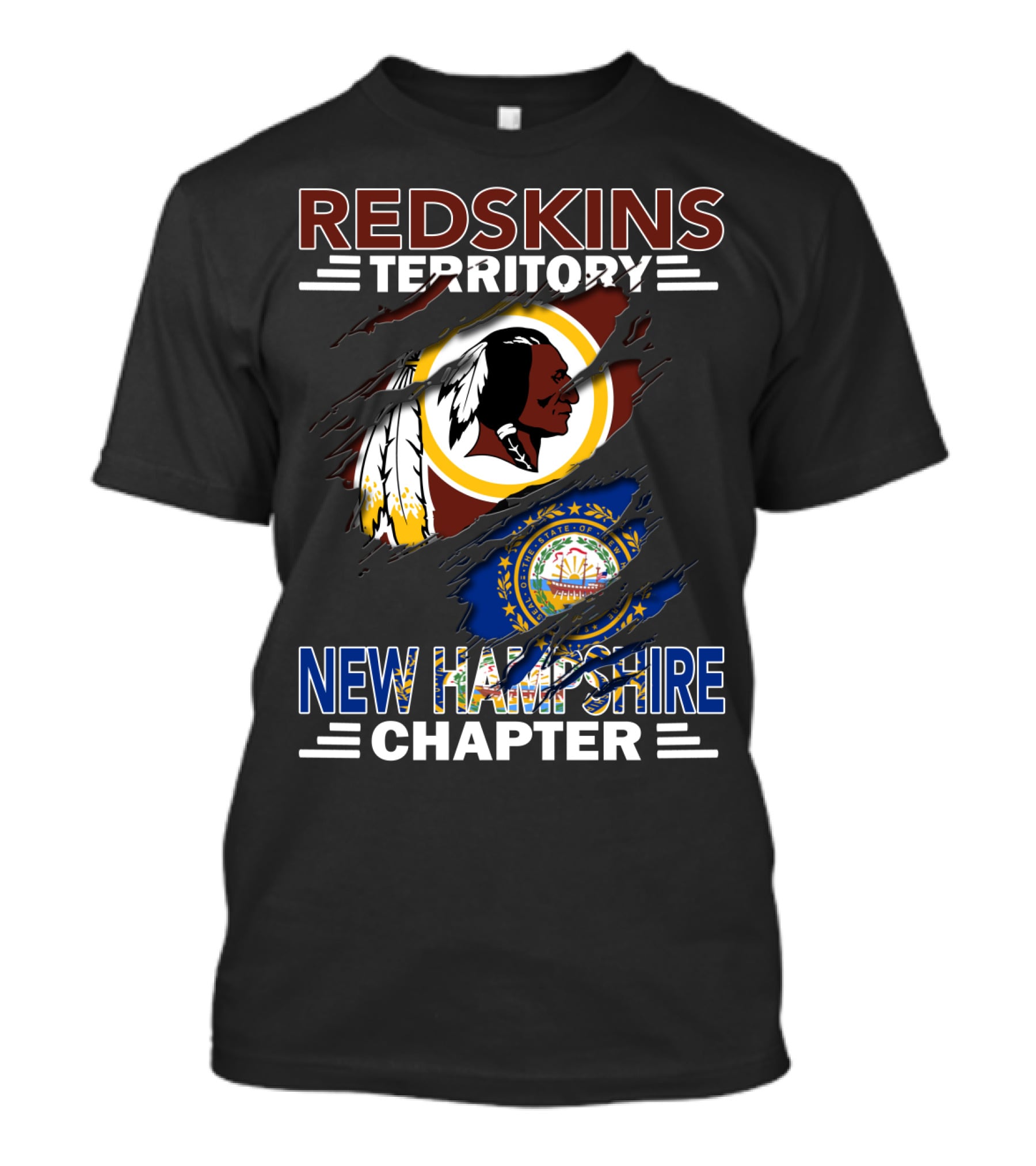 Redskins Territory New Hampshire Chapter Fan Community Logo And State Flag Combination T-Shirt