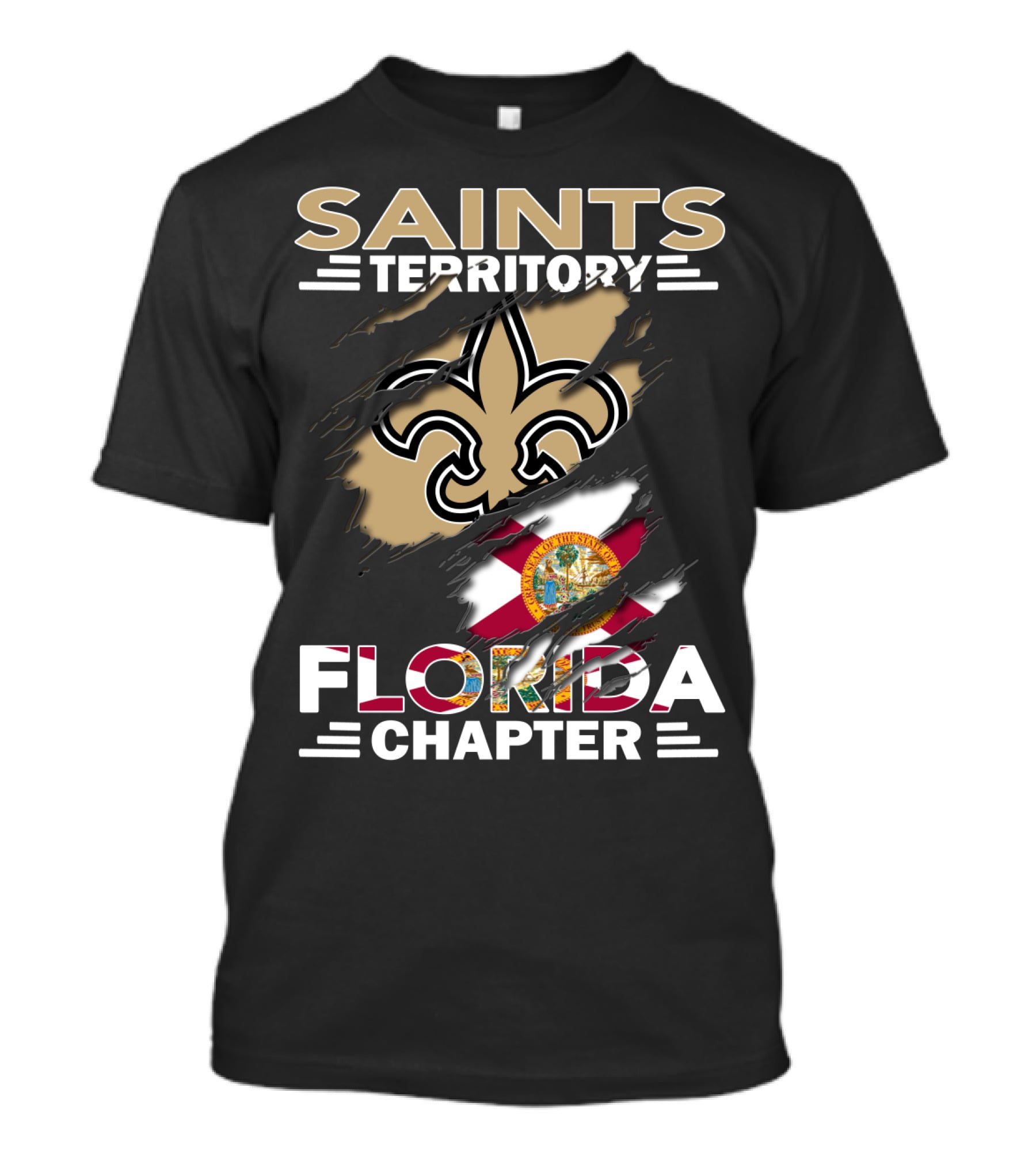 Saints Territory Florida Chapter Fleur-De-Lis Emblem With Florida State Flag T-Shirt