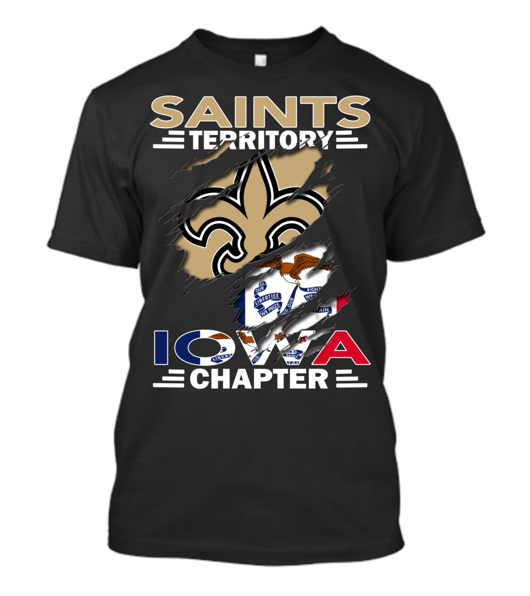 Saints Territory Iowa Chapter Fleur-De-Lis Emblem And State Flag Fusion T-Shirt
