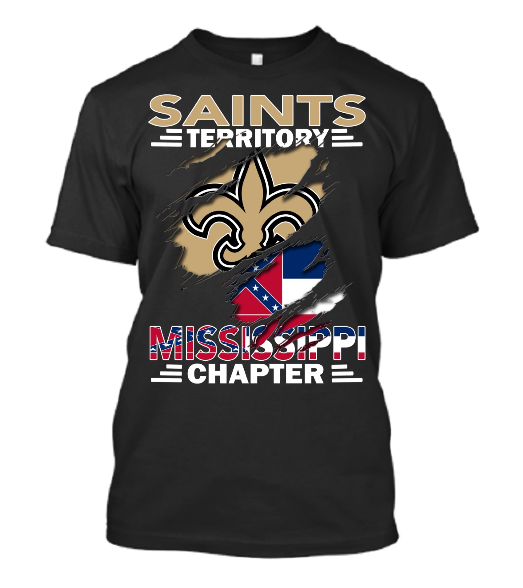 Saints Territory Mississippi Chapter Fleur-de-Lis And Mississippi Flag T-Shirt