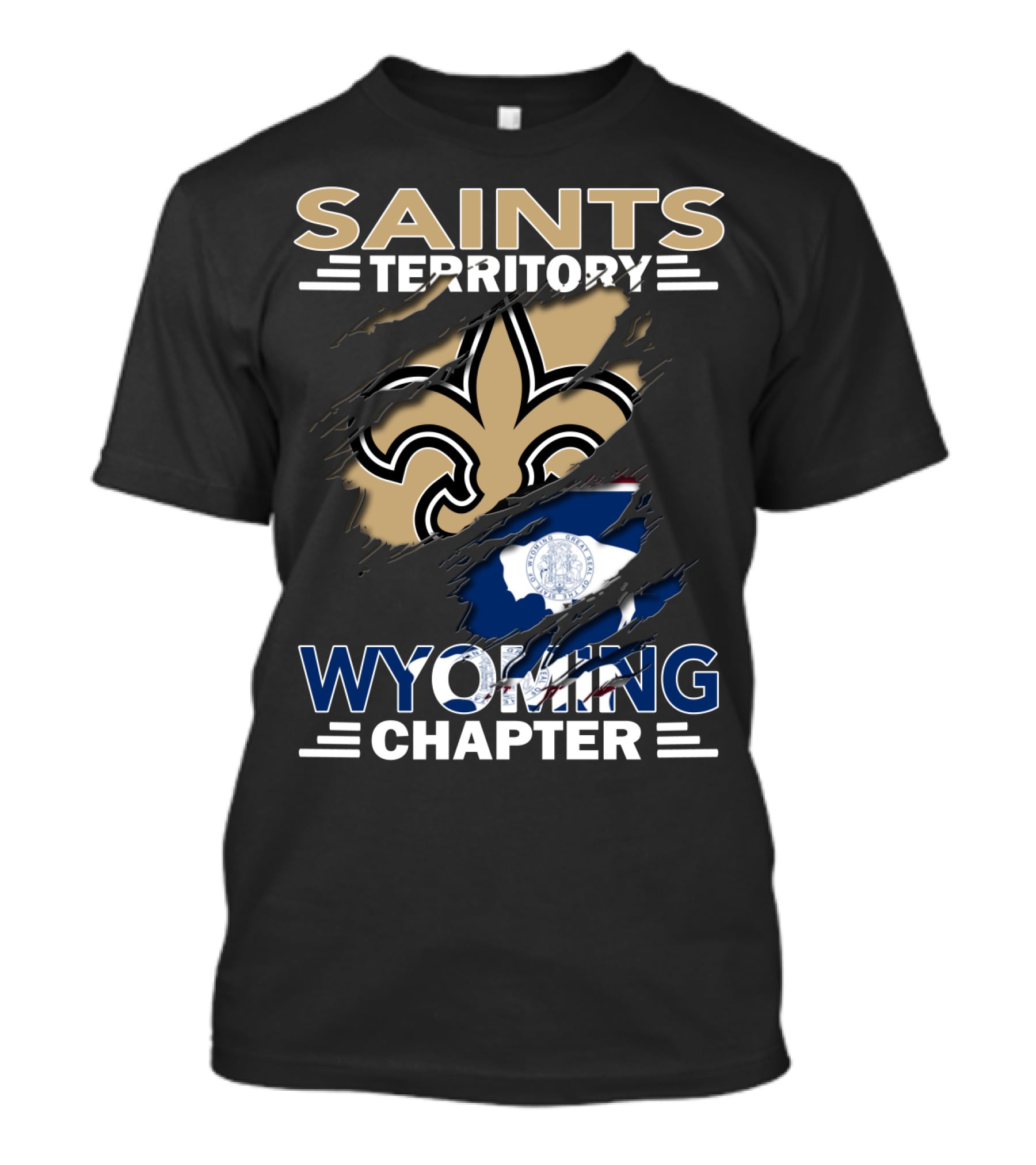 Saints Territory Wyoming Chapter Fleur-de-lis Wyoming Flag T-Shirt