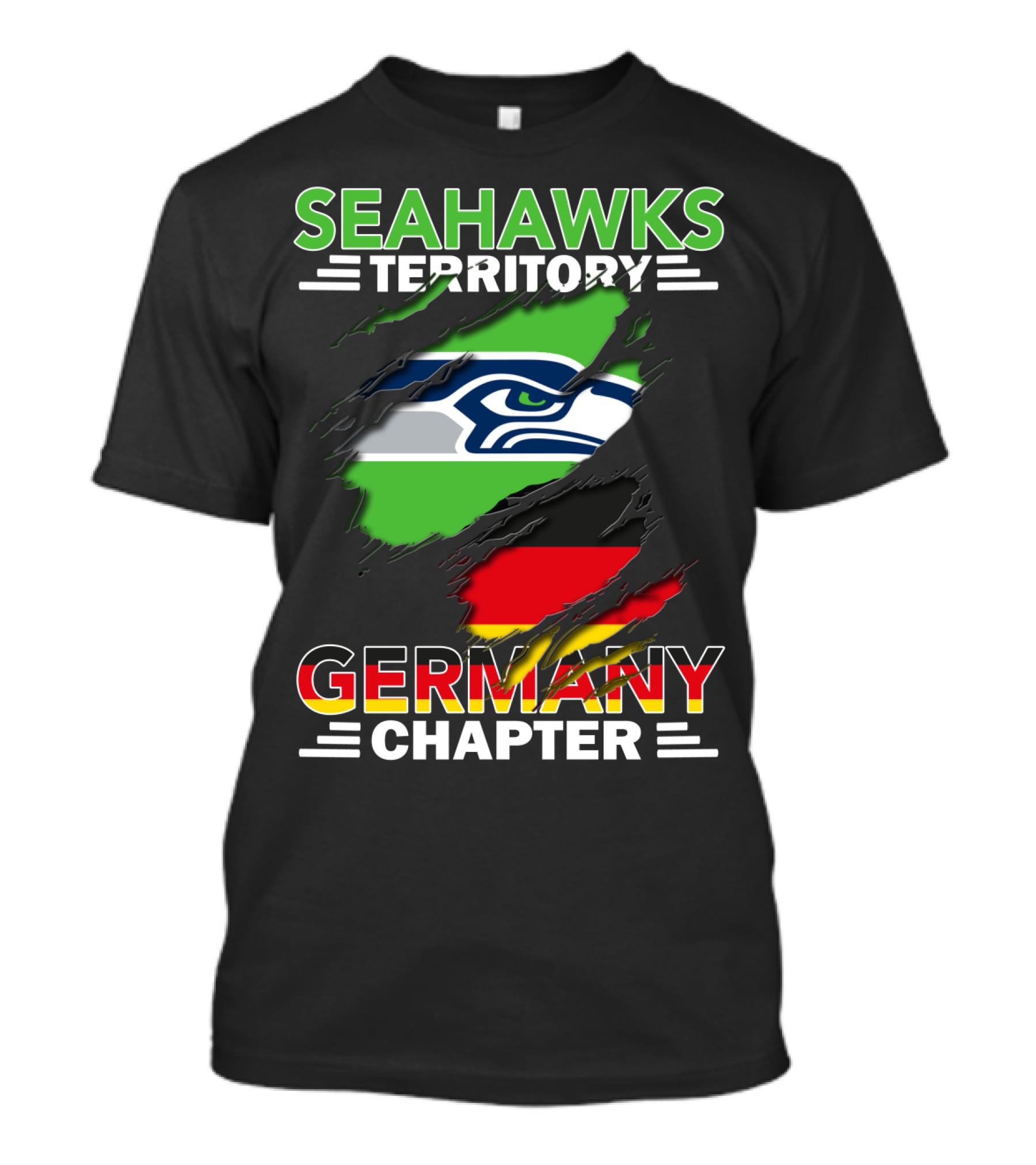 Seahawks Territory Germany Chapter Fan Community Featuring Iconic Team Logo And National Colors T-Shirt