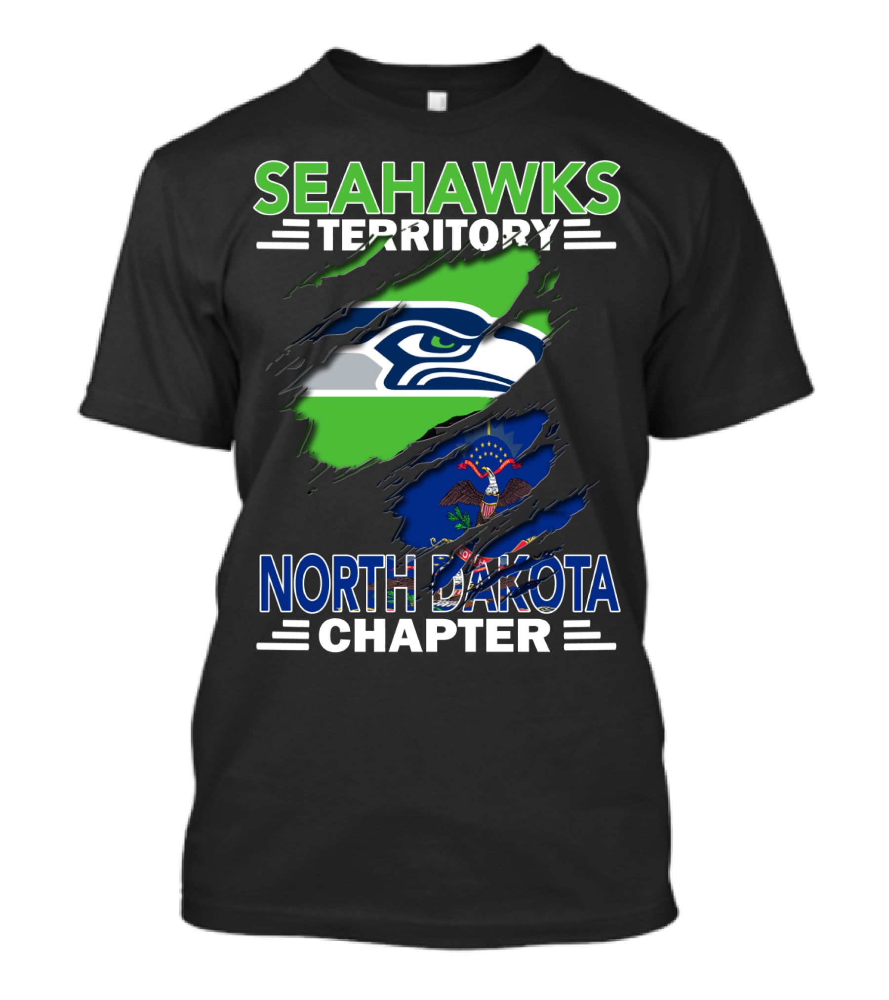 Seahawks Territory North Dakota Chapter Fan Pride With Flag And Mascot T-Shirt