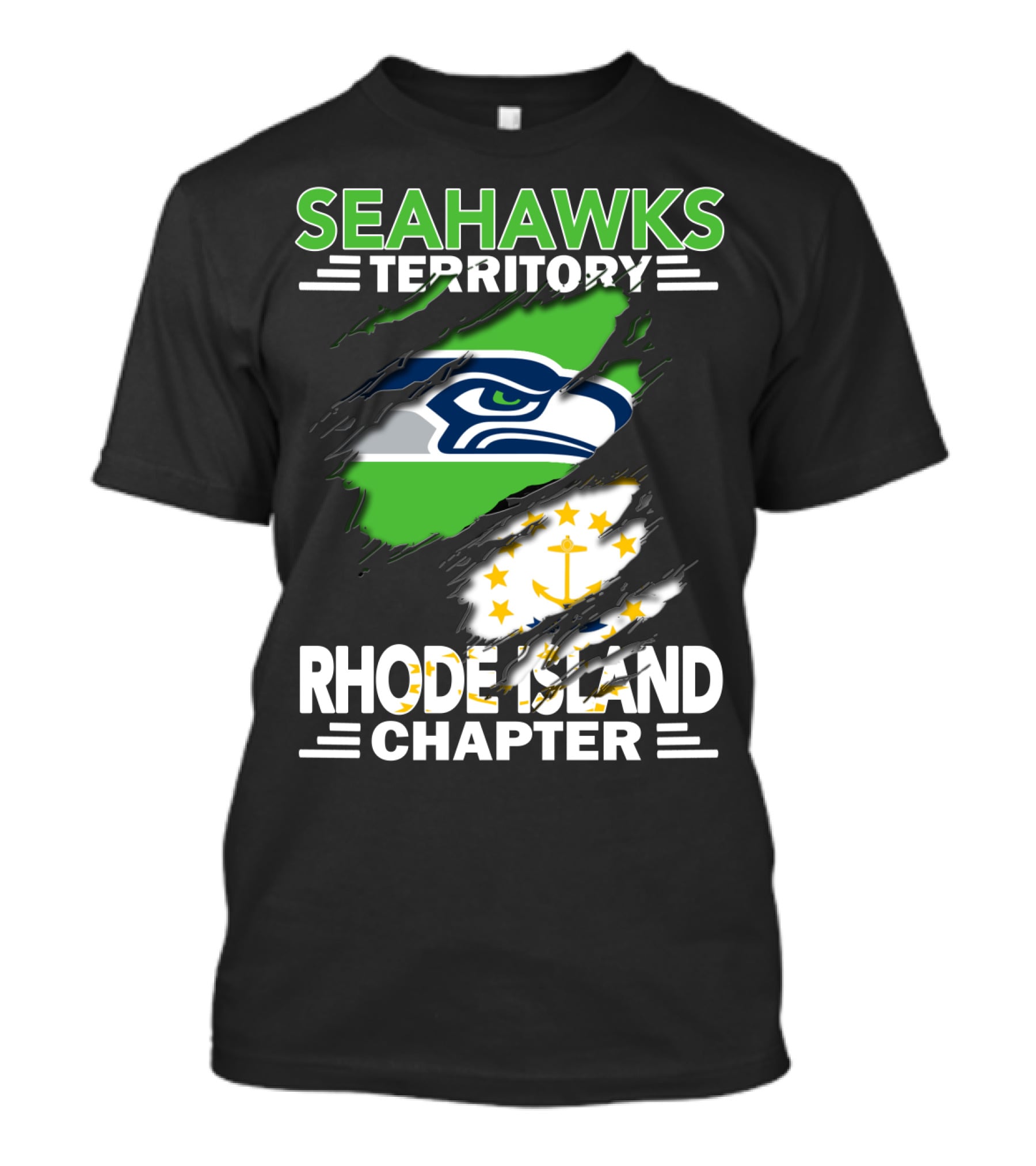 Seahawks Territory Rhode Island Chapter Fan Logo And State Flag T-Shirt
