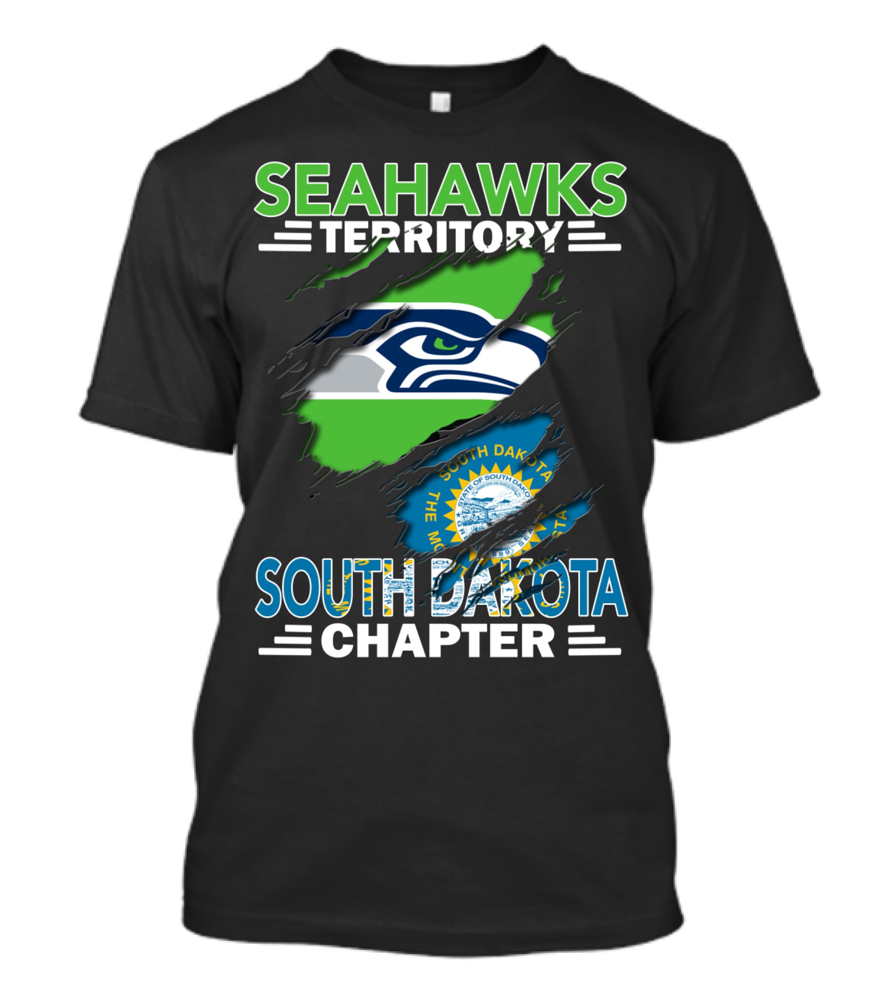 Seahawks Territory South Dakota Chapter Flag Ripped T-Shirt