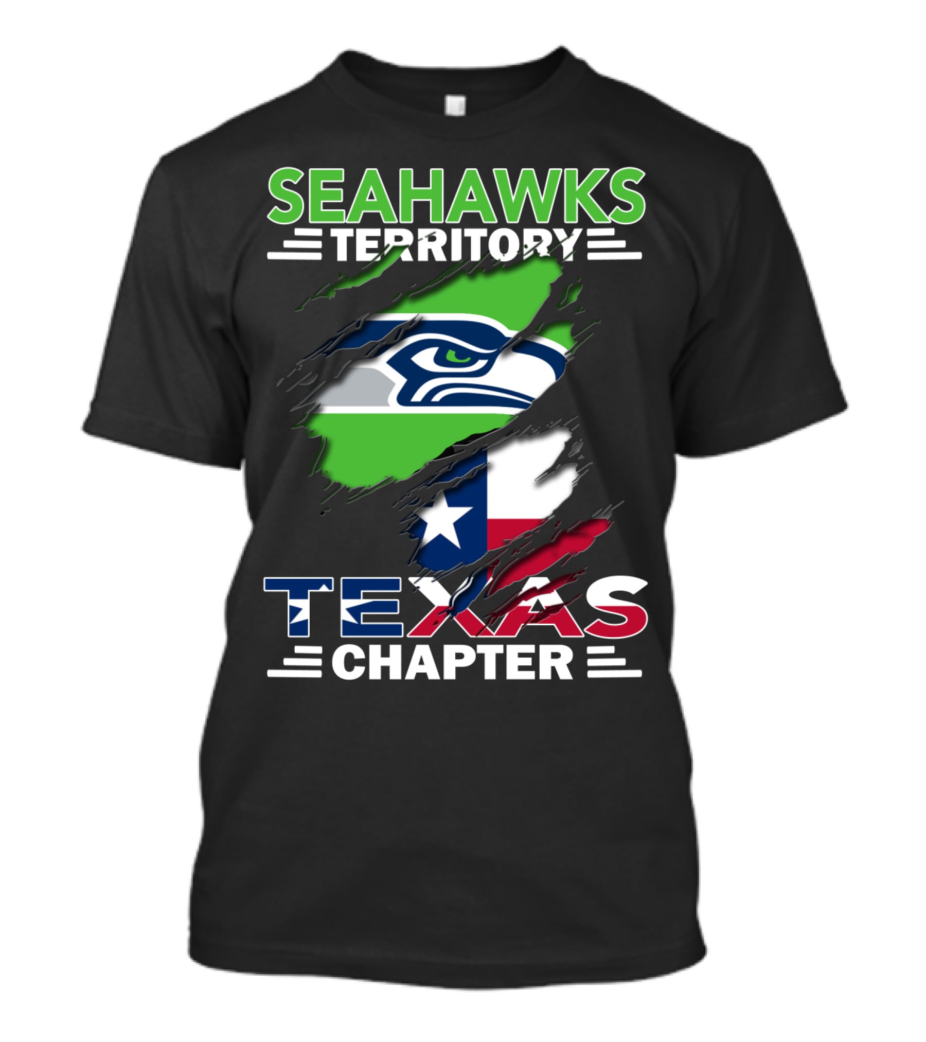 Seahawks Territory Texas Chapter Logo With Texas Flag And Seahawks T-Shirt
