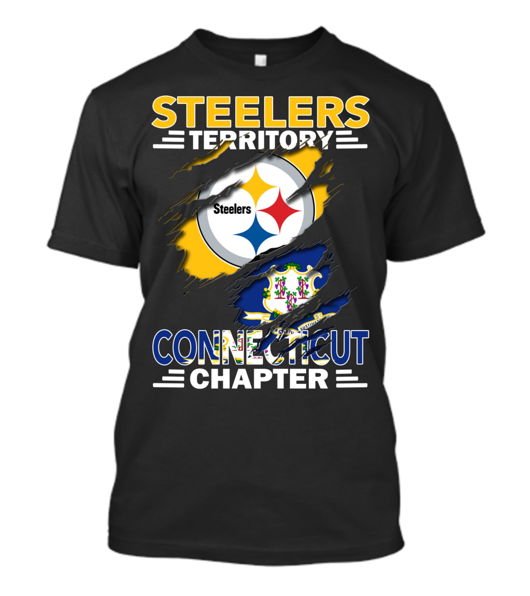 Steelers Territory Connecticut Chapter Steelers Logo Connecticut Flag T-Shirt