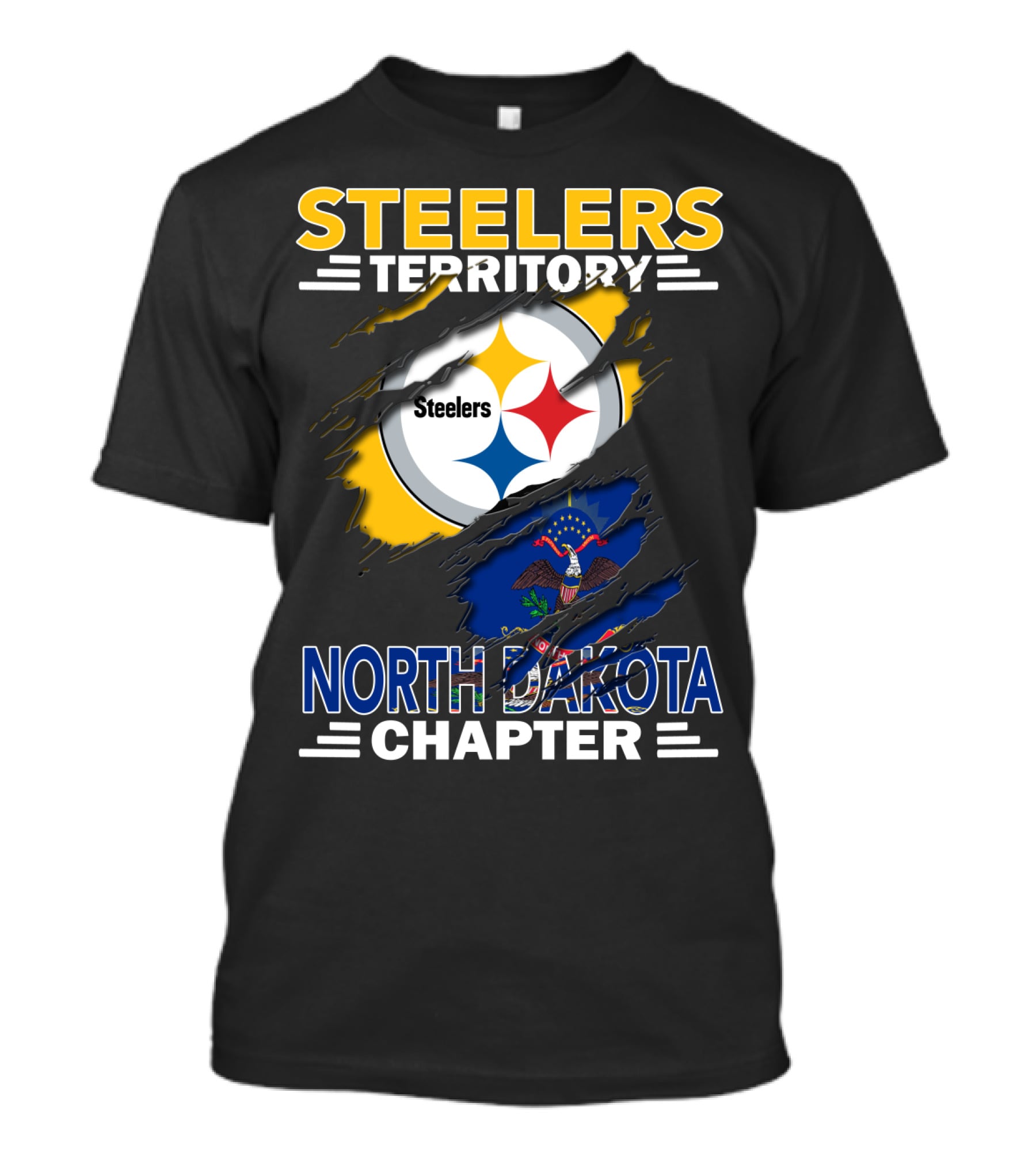 Steelers Territory North Dakota Chapter Steelers Logo And State Flag T-Shirt