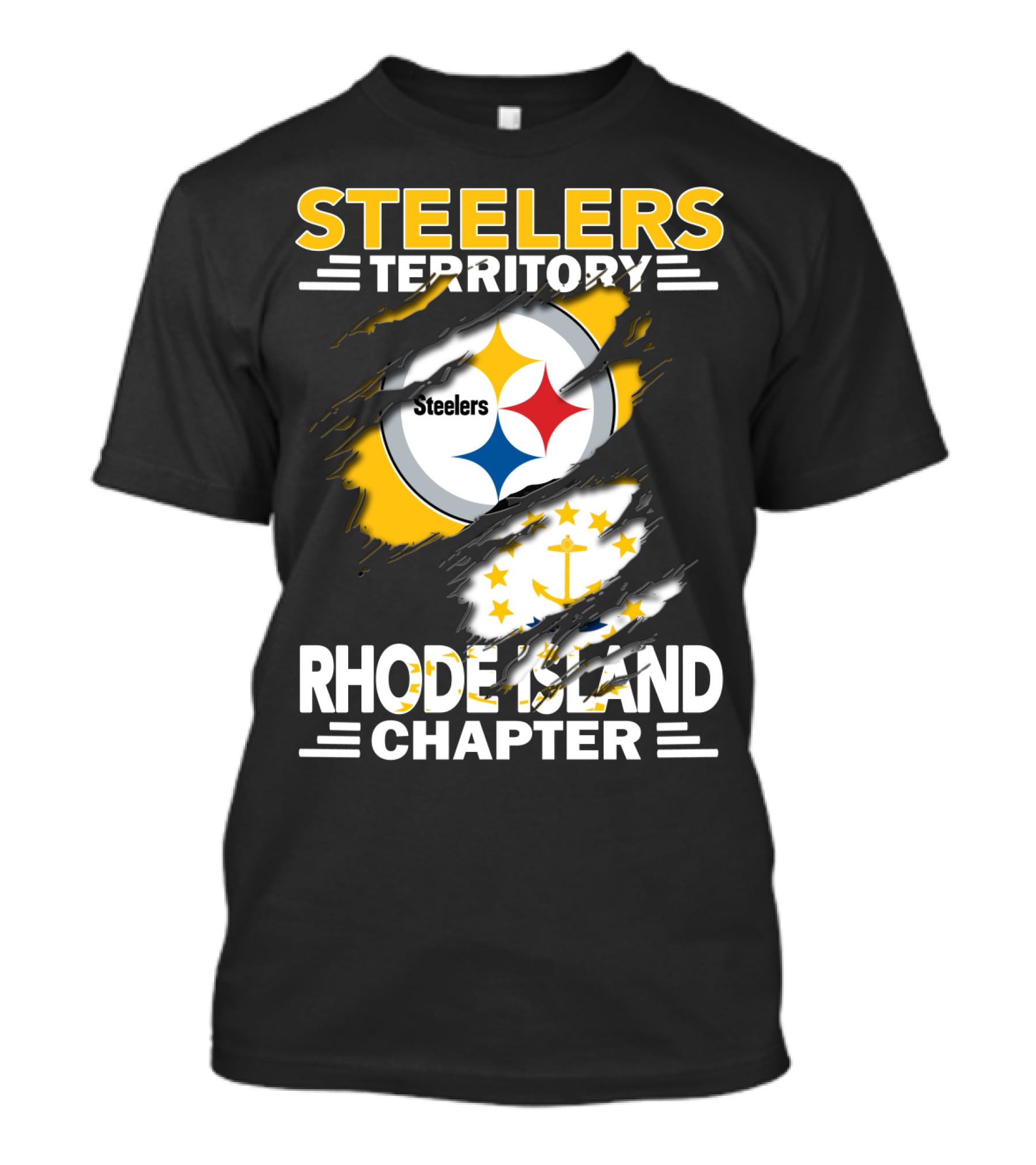 Steelers Territory Rhode Island Chapter Steel Logo And State Flag Fusion T-Shirt