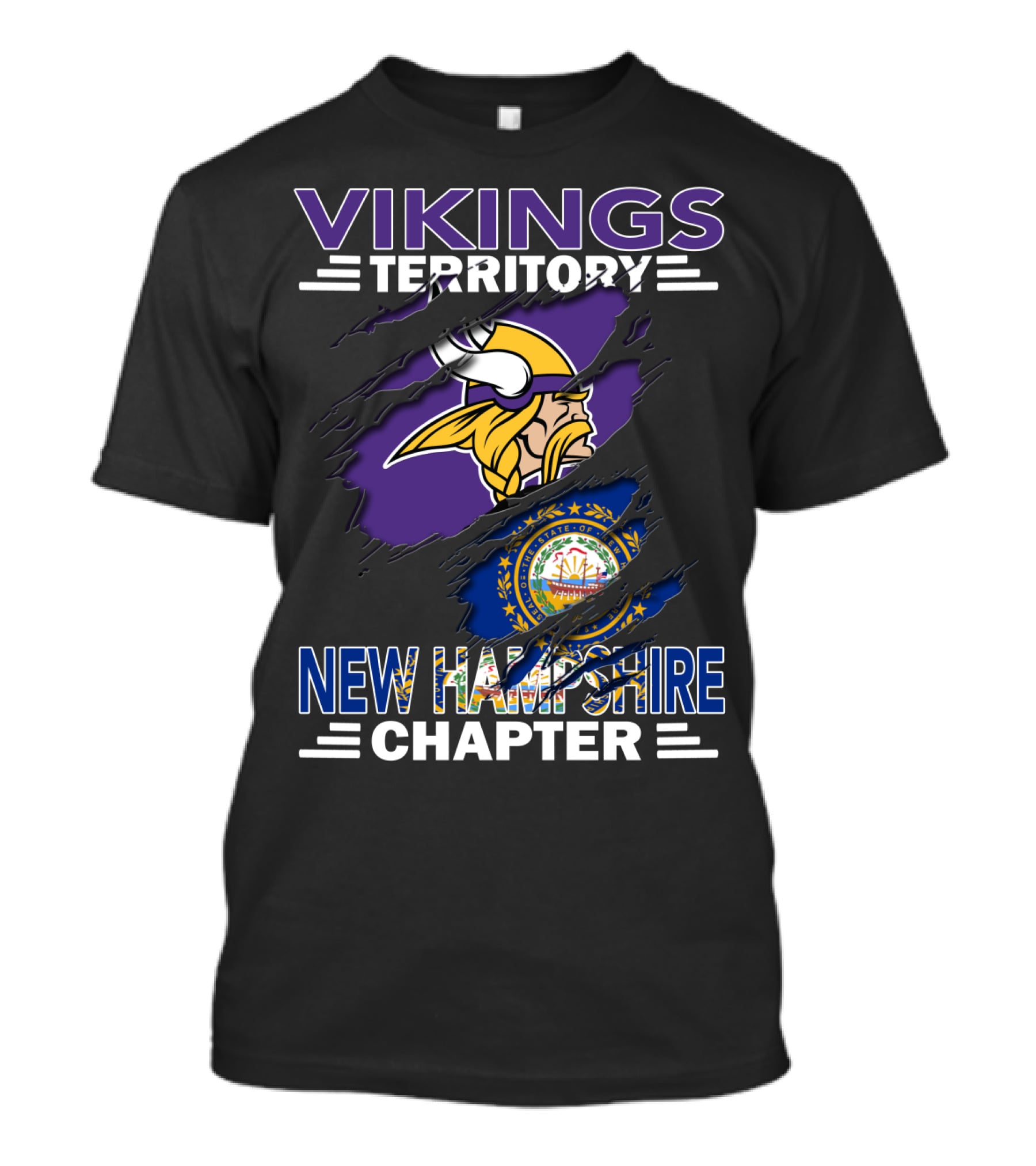 Vikings Territory New Hampshire Chapter Emblem With Viking Helmet And State Seal T-Shirt