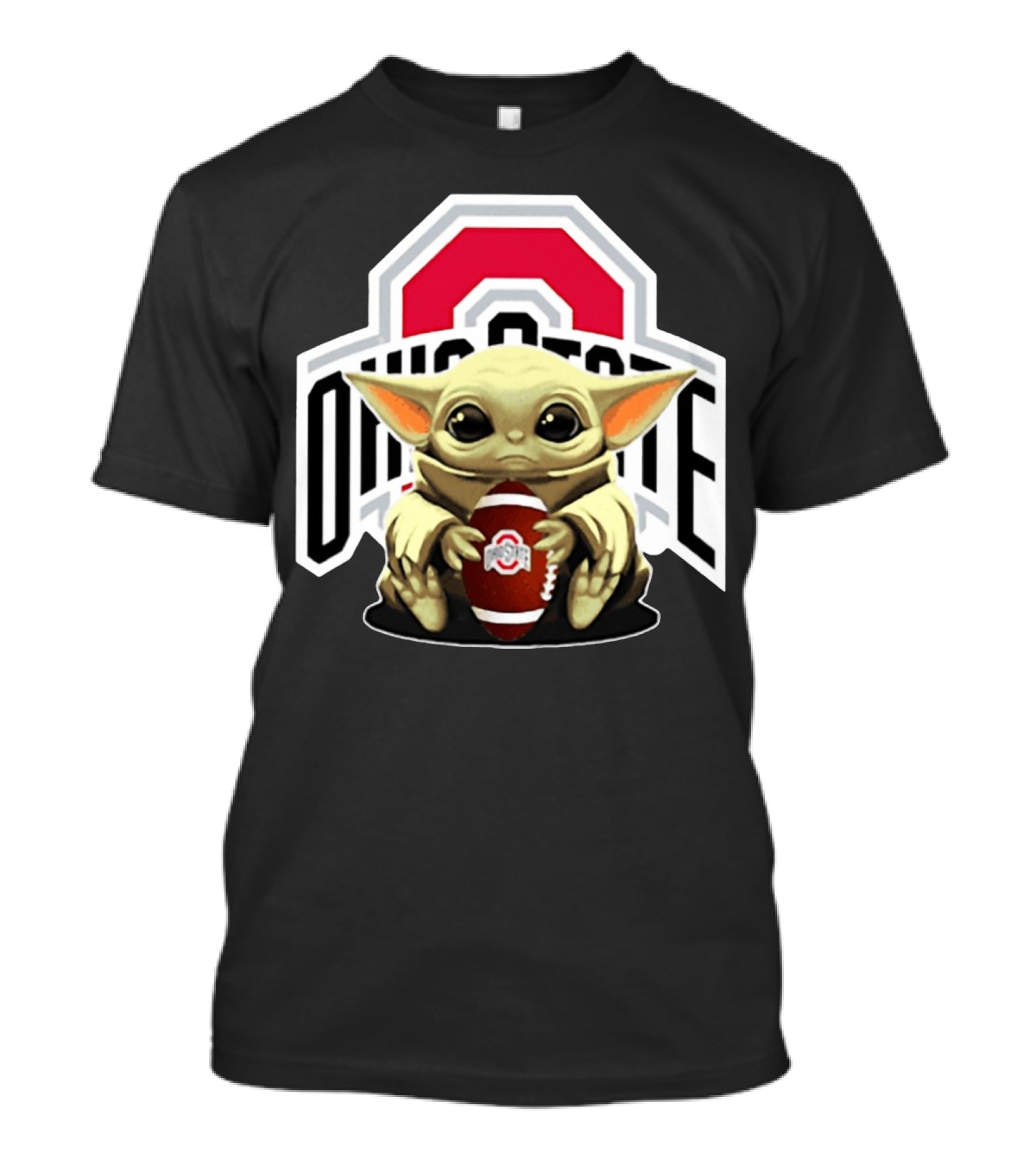 Baby Yoda Holding Ohio State Buckeyes Football T-Shirt