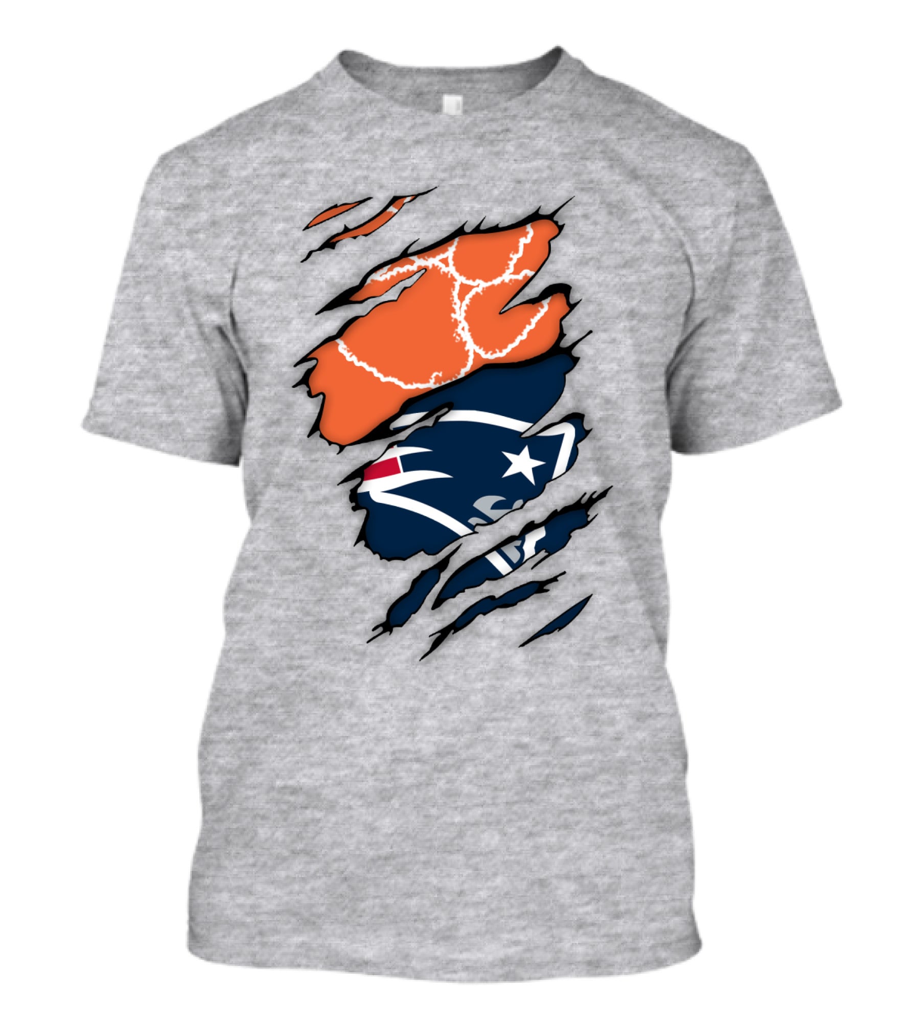 New England Patriots Clemson Football Claw Marks Logo Mashup T-Shirt
