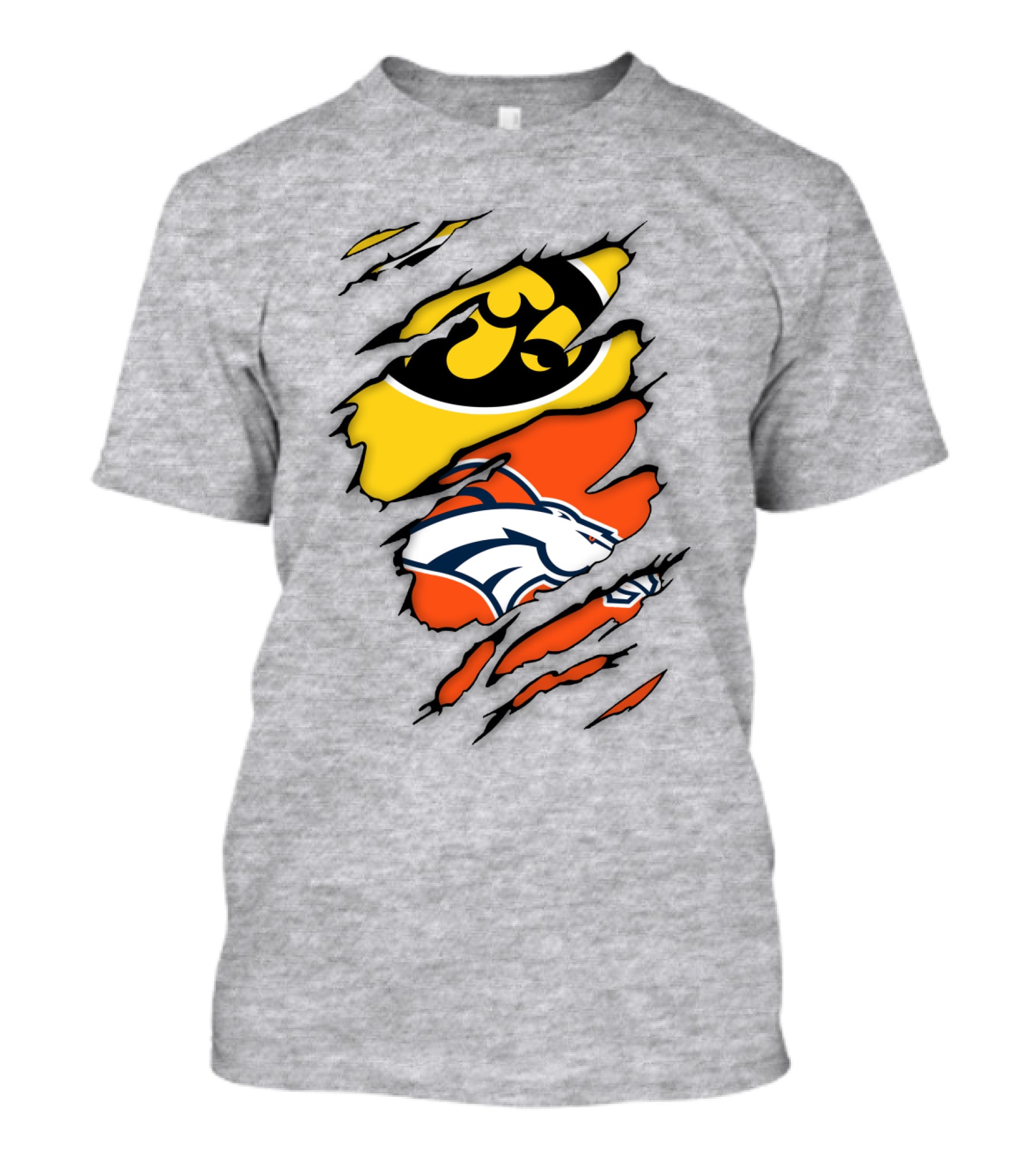 Iowa Hawkeyes Denver Broncos Fan Crossover T-Shirt