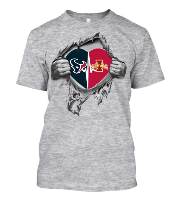 Iowa State Cyclones Houston Texans Heart Tear T-Shirt