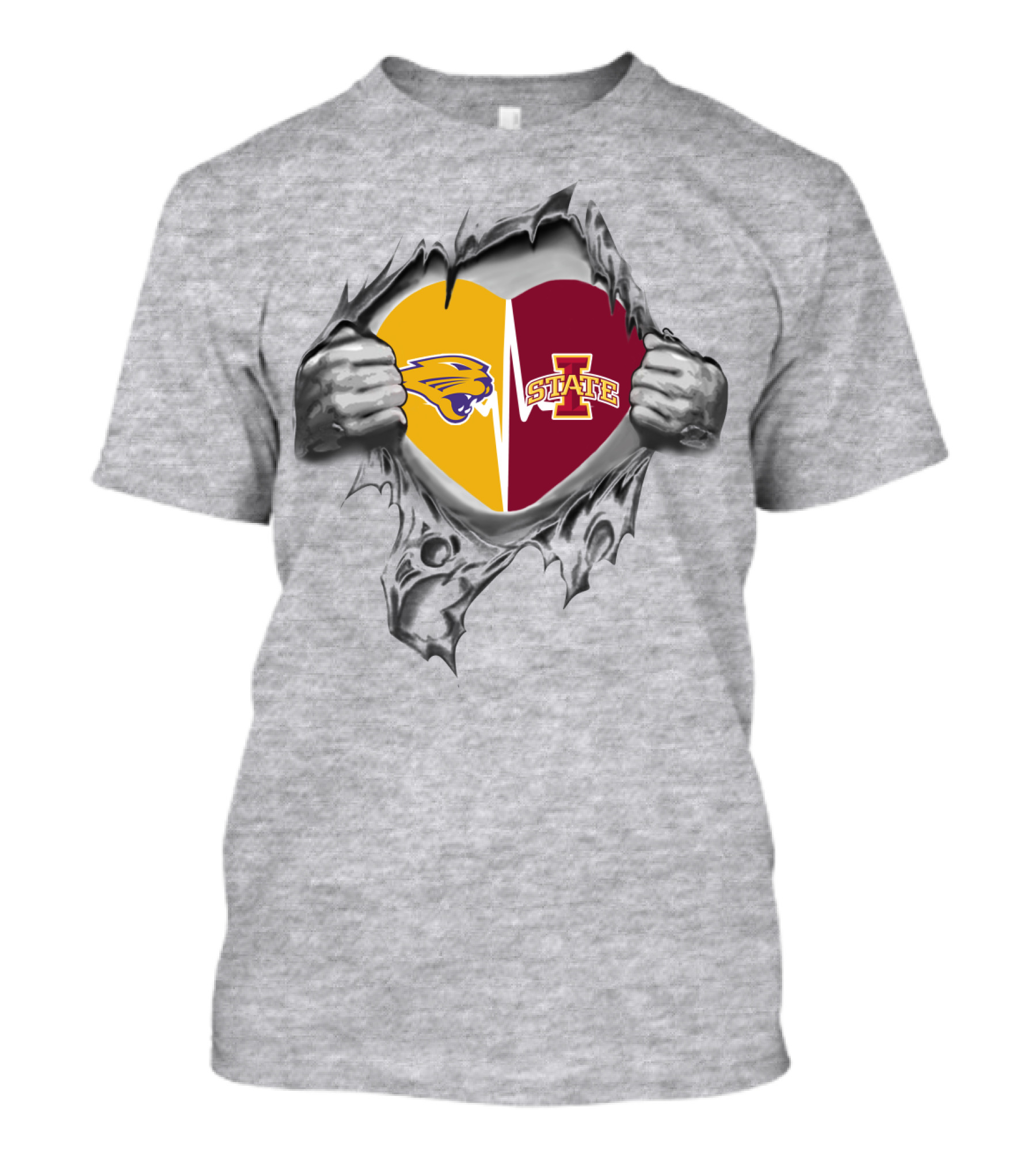 Iowa State Northern Iowa Panthers Heart Ripped T-Shirt