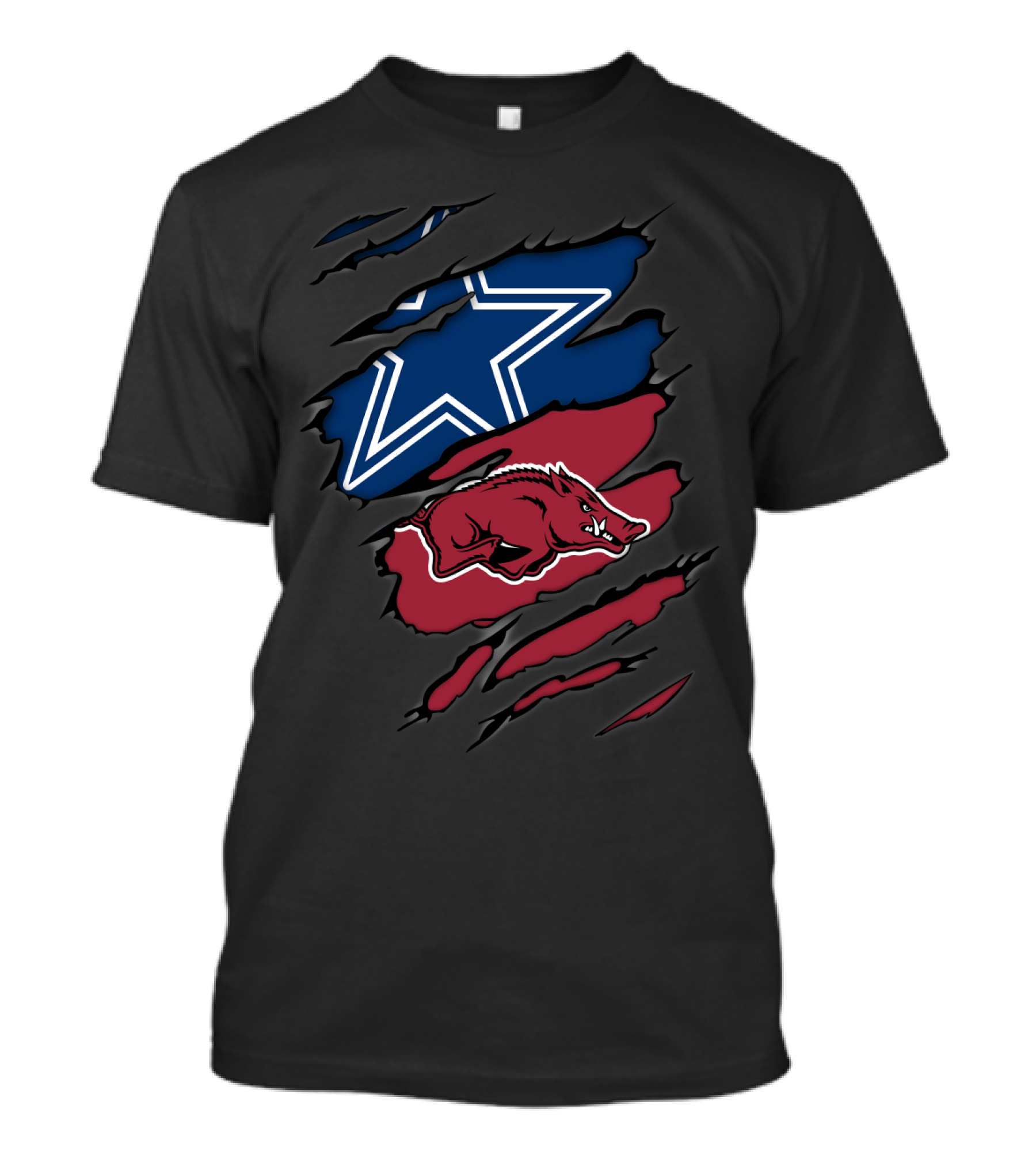 Dallas Cowboys Star And Arkansas Razorbacks Hog Behind Claw Marks T-Shirt