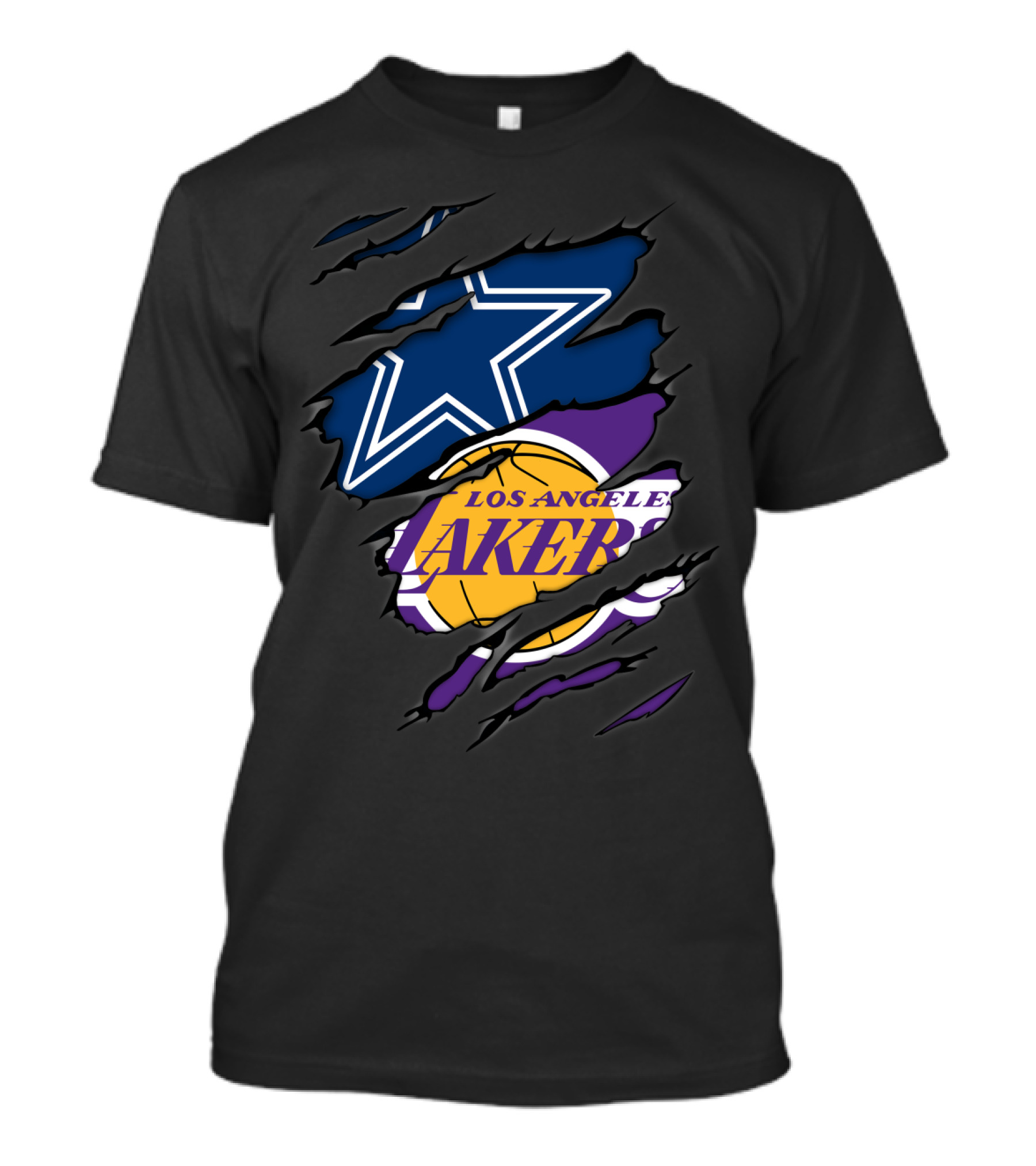 Cowboys Los Angeles Lakers Star Logo And Basketball Fusion T-Shirt