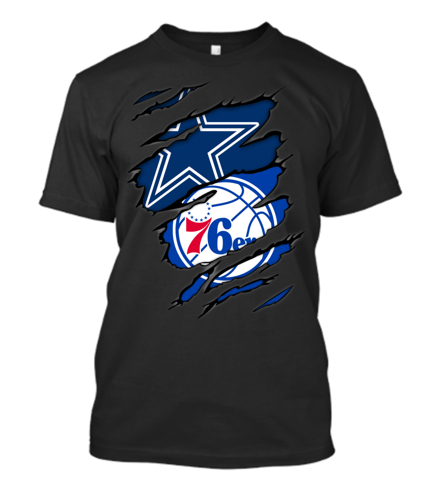 Cowboys Star And Philadelphia 76ers Logo Fusion T-Shirt