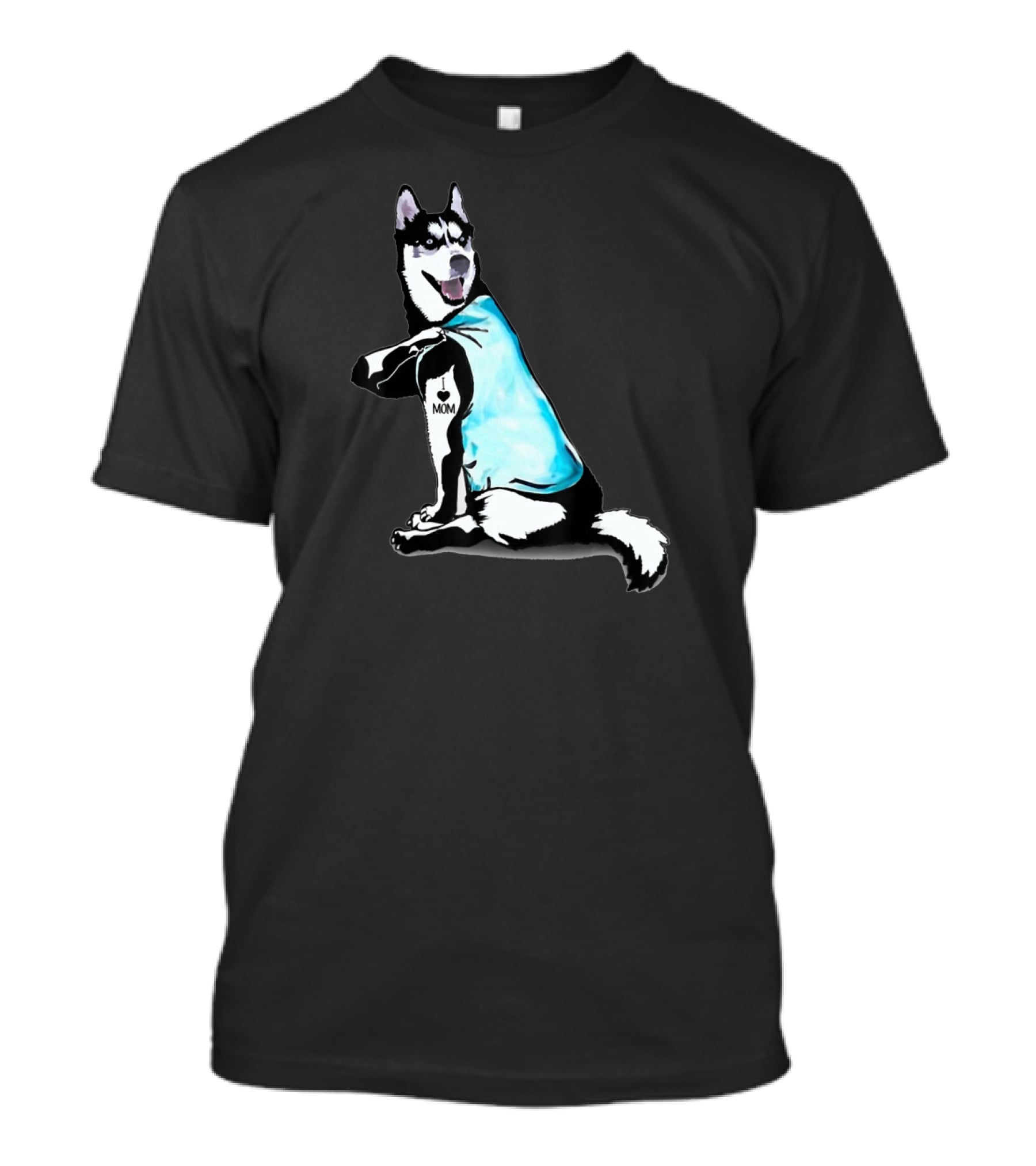 Siberian Husky I Love Mom Tattoo Blue T-Shirt