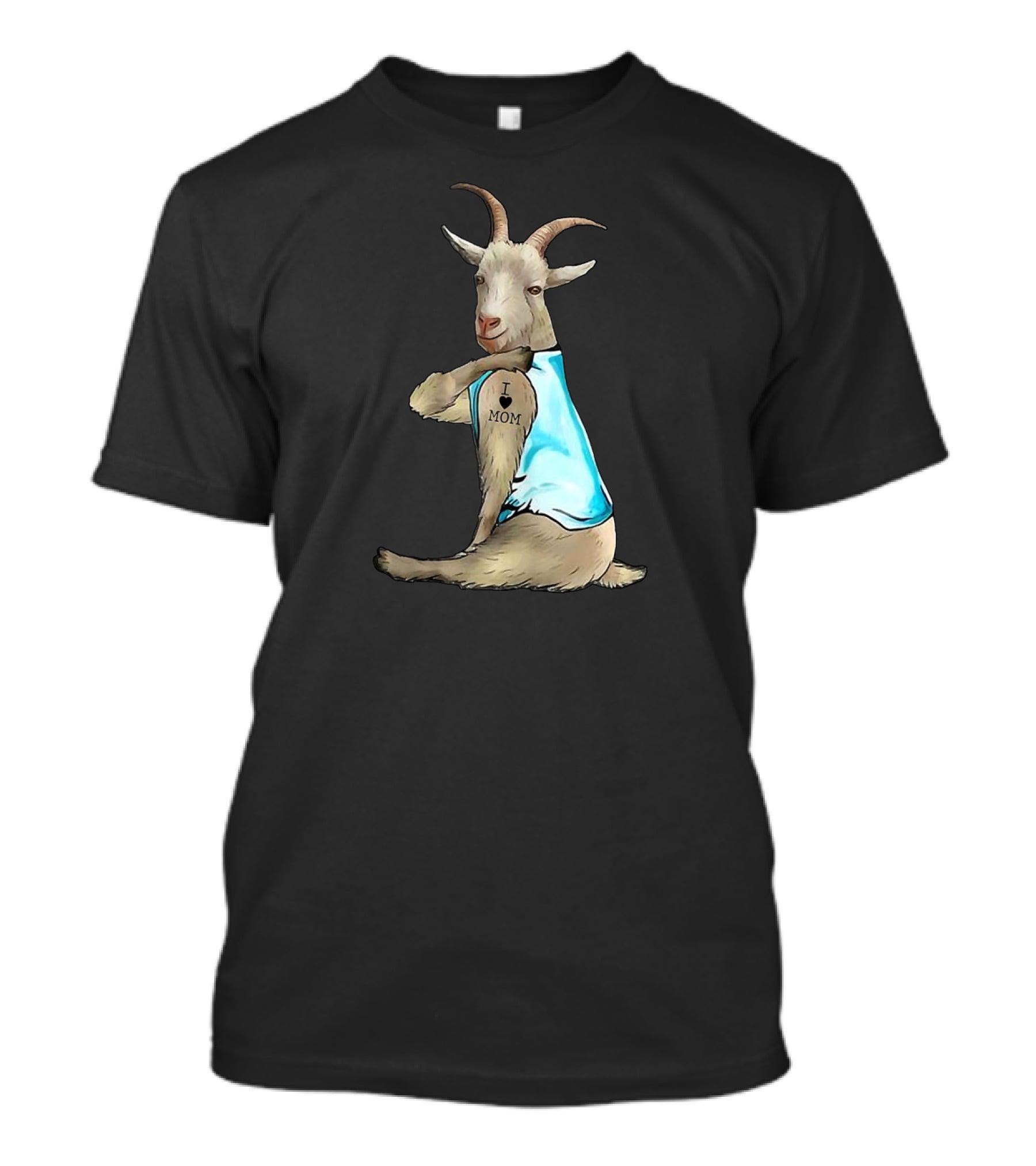Goat I Love Mom Tattoo Blue T-Shirt