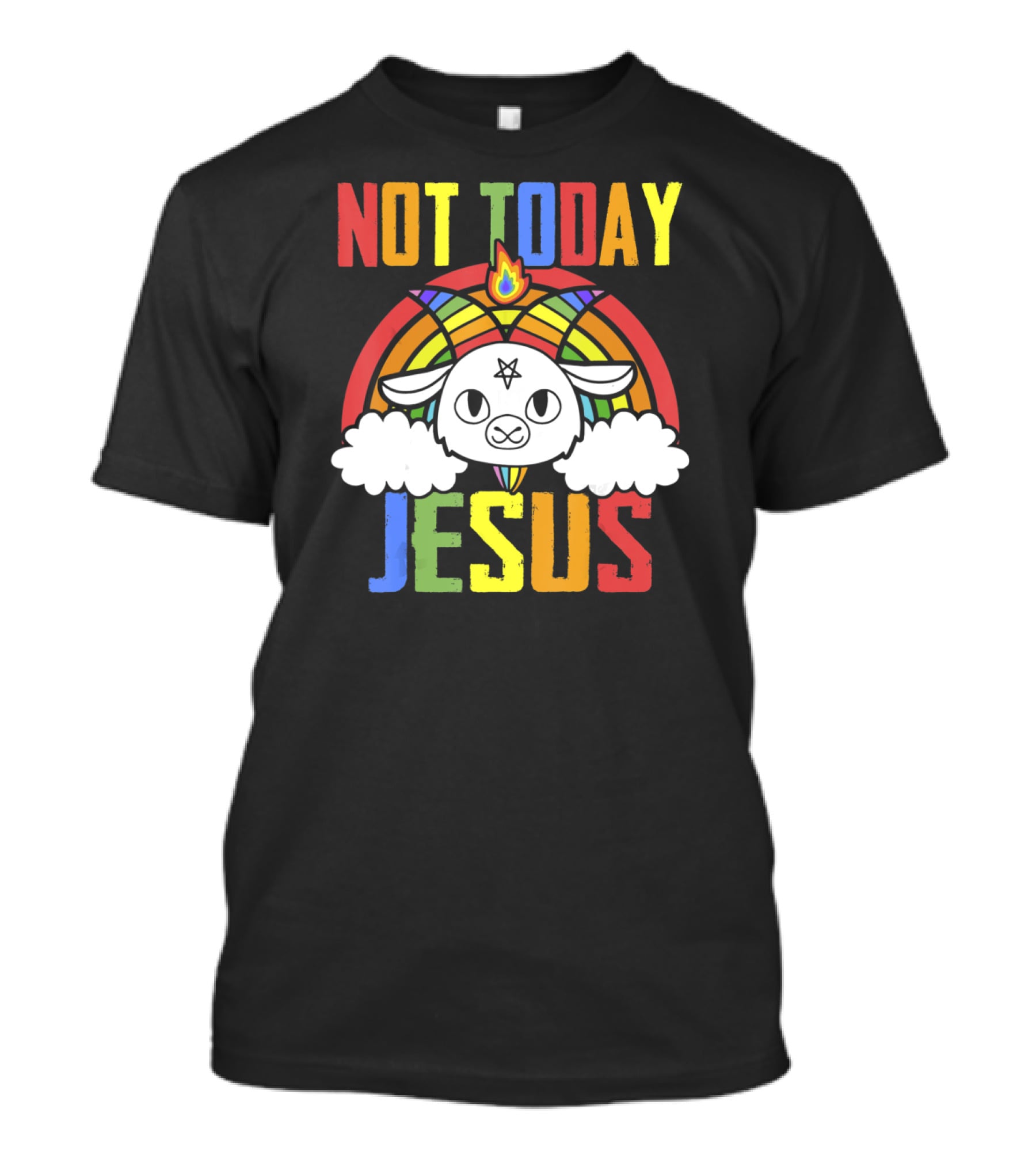 Not Today Jesus Unicorn Rainbow Emblem T-Shirt