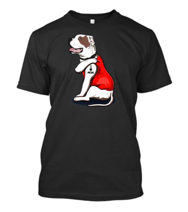 American Bulldog Wearing I Love Mom Tattoo Paw Sleeve T-Shirt