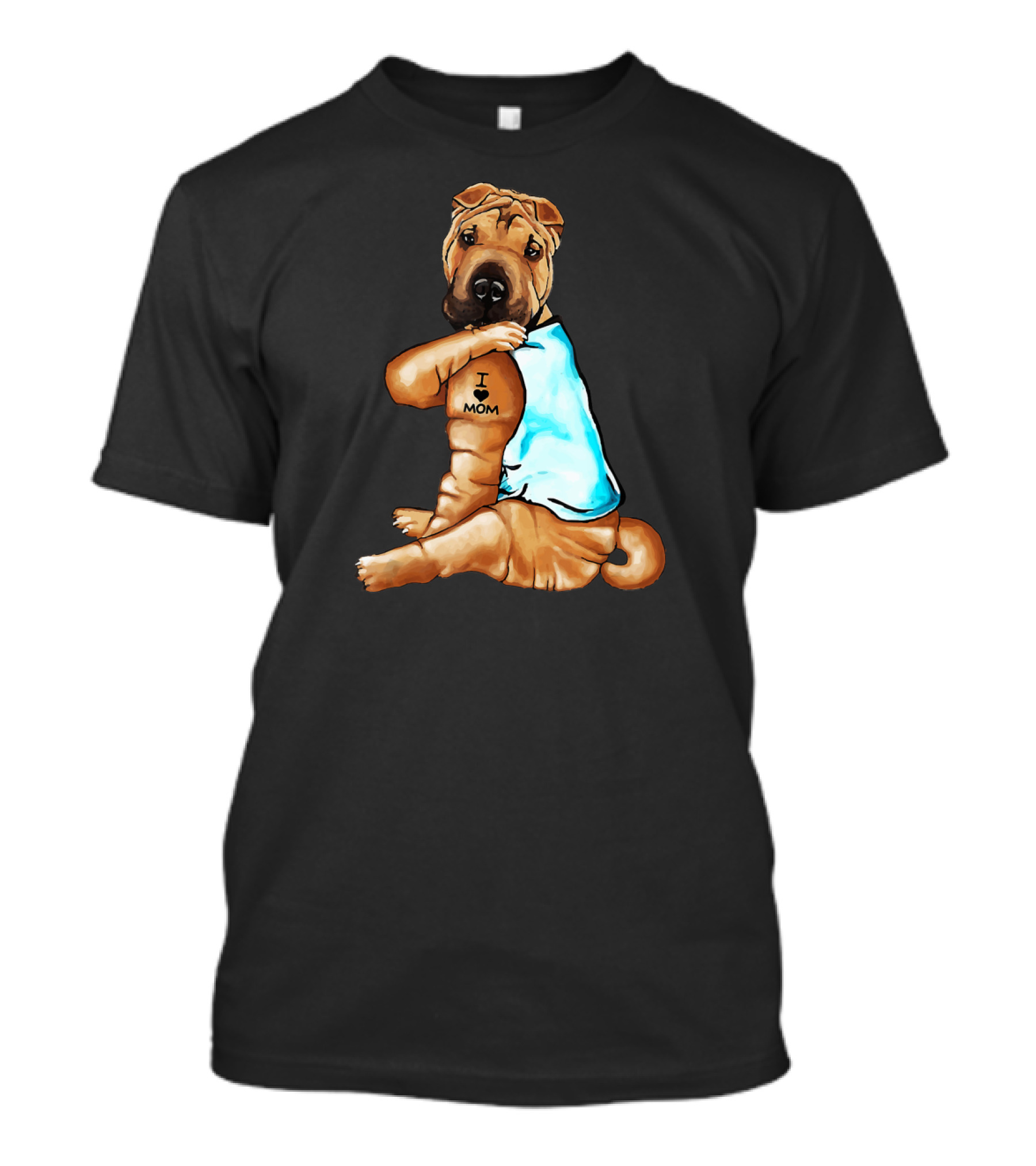 I Love Mom Funny Shar Pei Dog Tattoo T-Shirt