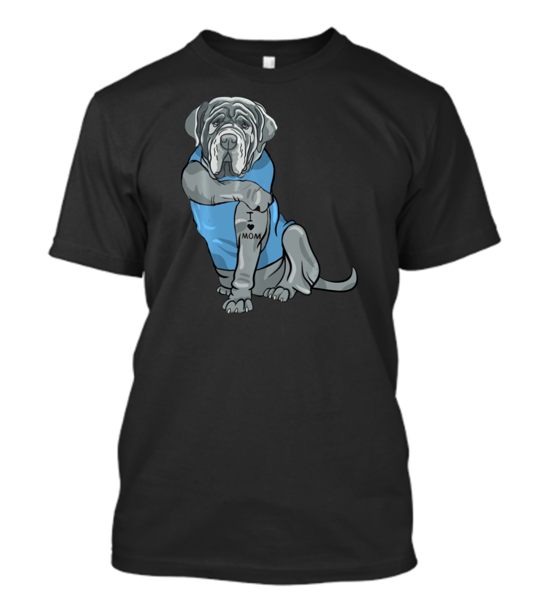 Neapolitan Mastiff I Love Mom Tattoo Dog Wearing Blue T-Shirt