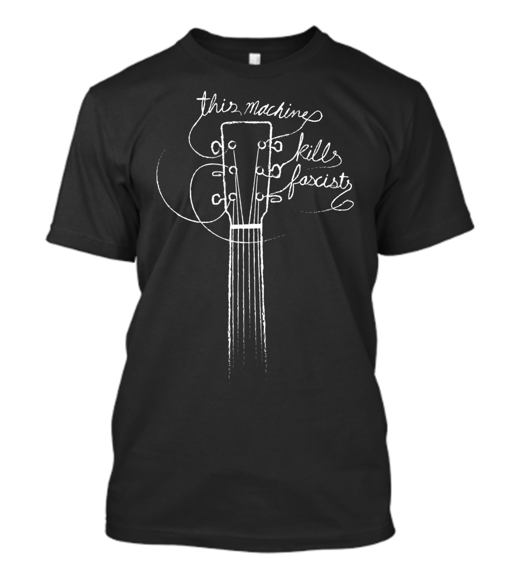 This Machine Kills Fascists Woody Guthrie Guitar Headstock T-Shirt