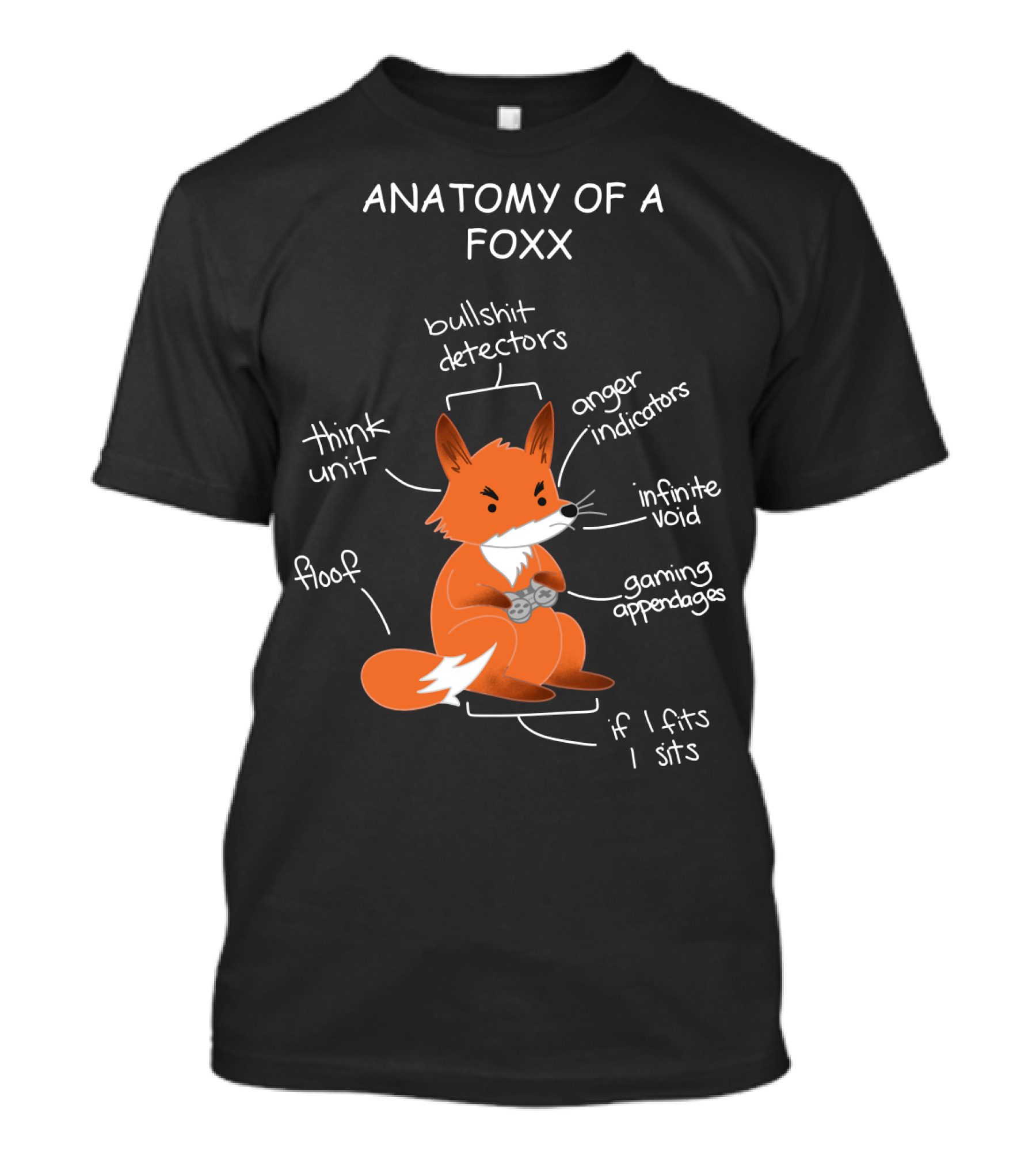 Anatomy Of A Foxx Bullshit Detectors Anger Indicators Infinite Void Gaming Appendages Think Unit Floof If I Fits I Sits T-Shirt