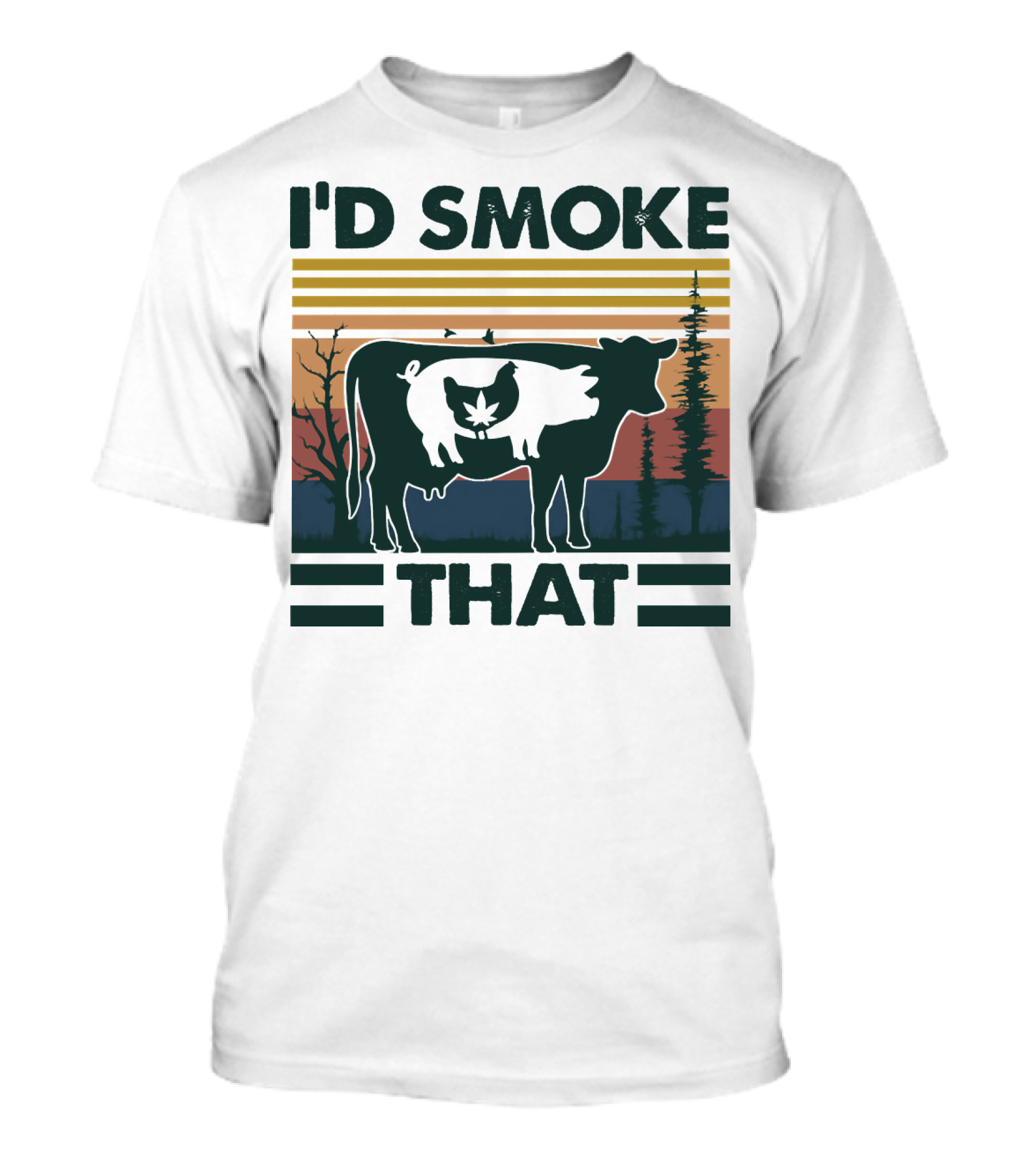 I'd Smoke That Vintage Farm Pig Cow Sunset T-Shirt